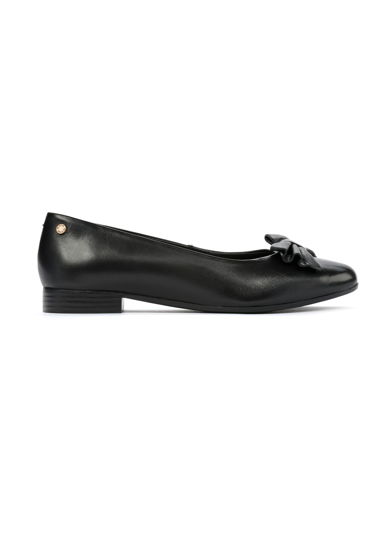 Black leather ballet flats with bow BUTYD-1148-99(W25)-01