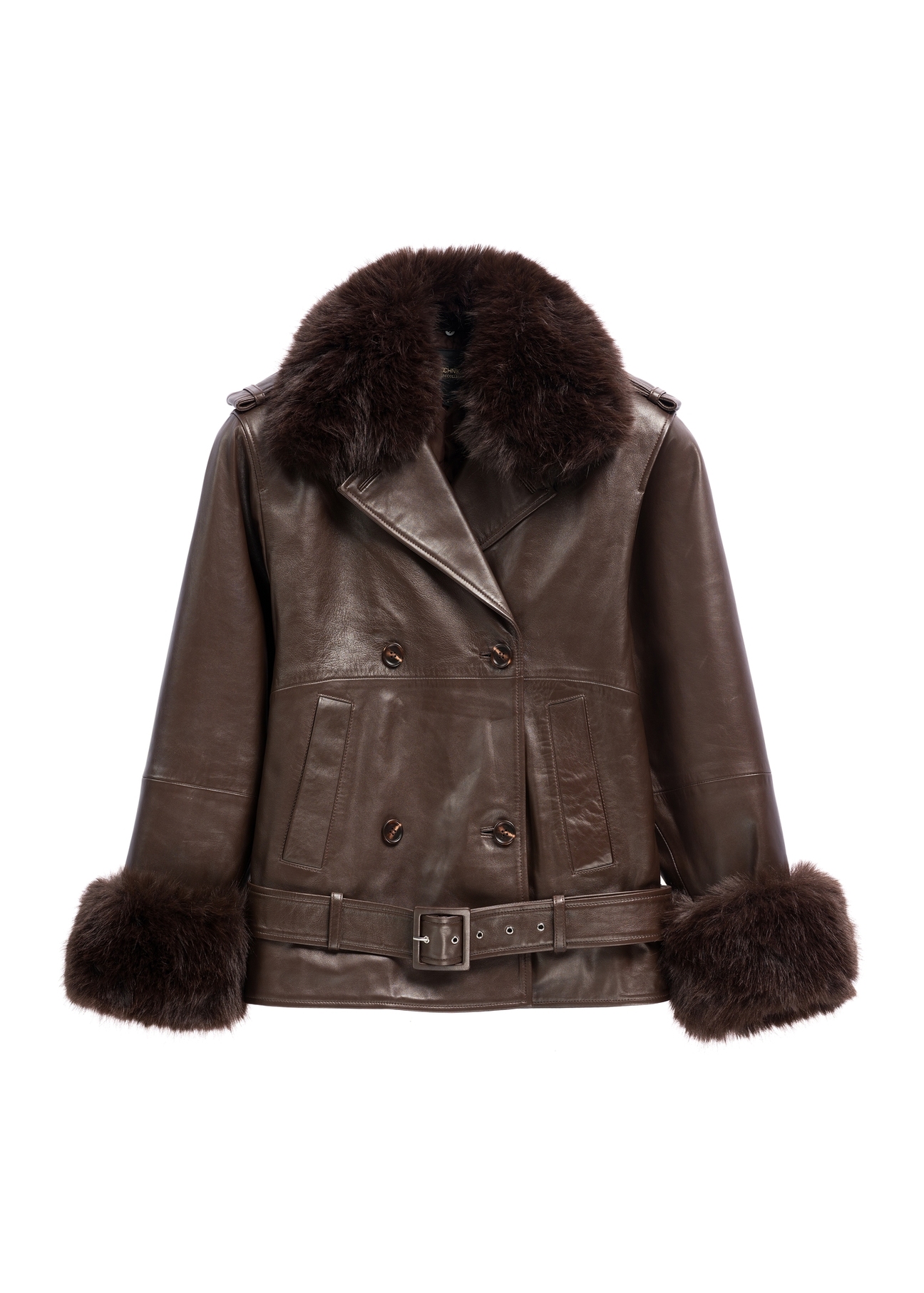 Dark brown women's leather jacket KURDS-0616-1I(Z26) - front product view, on white background.