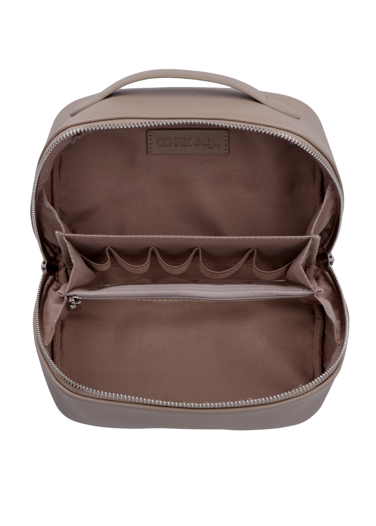 Women's cosmetic bag in cool beige color TOREC-1310-1K(Z26), product view inside on white background.