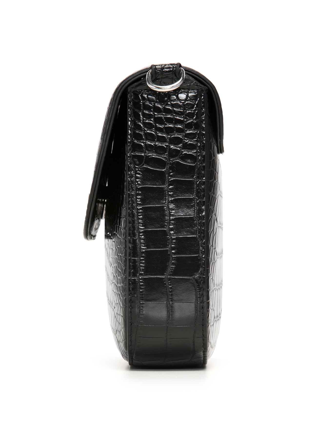Black croco women's handbag TOREC-1262-9G(Z26), product view from the side on a white background.