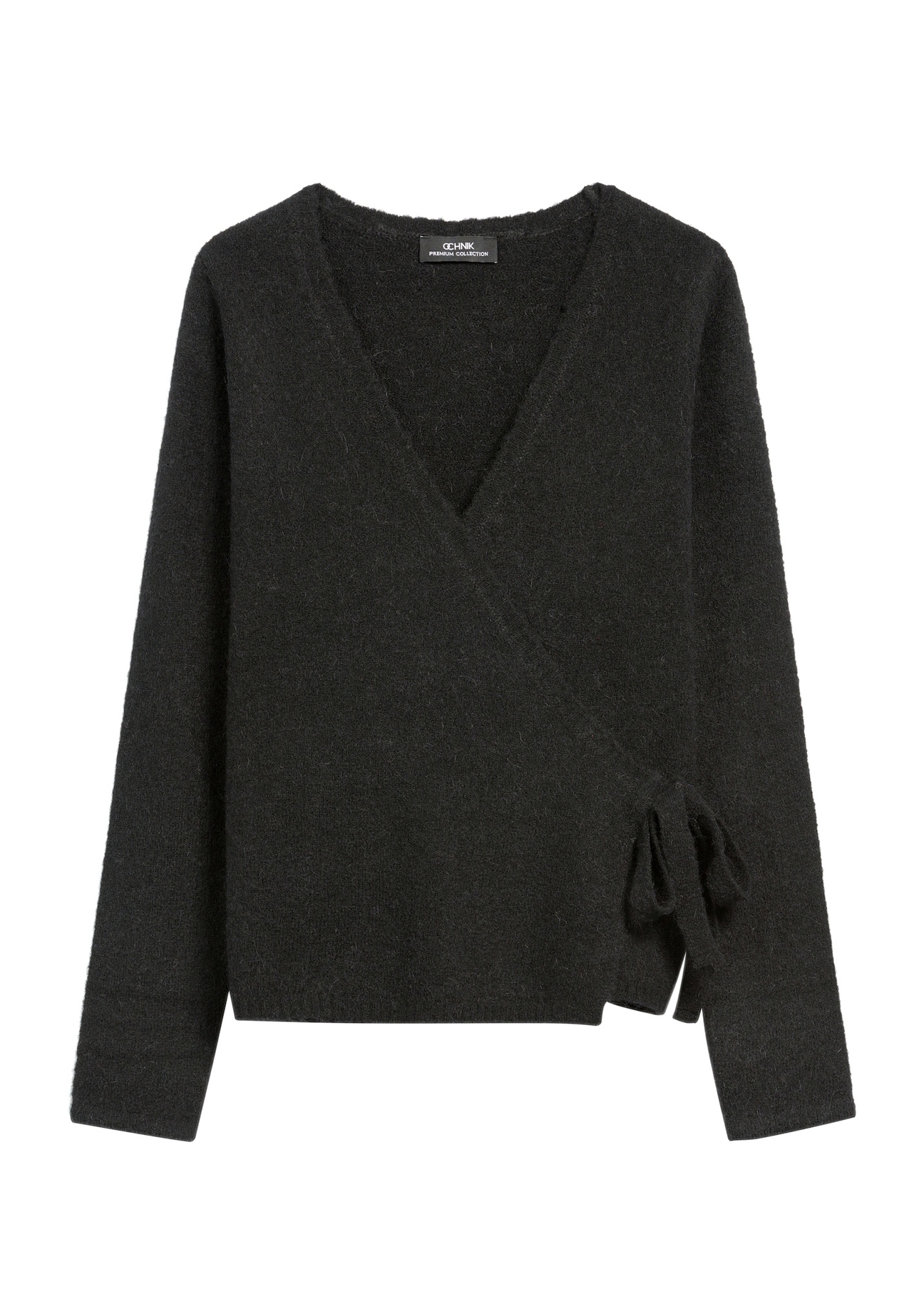 Black women's sweater with ties SWEDT-0234-99(Z25), front product view on white background.