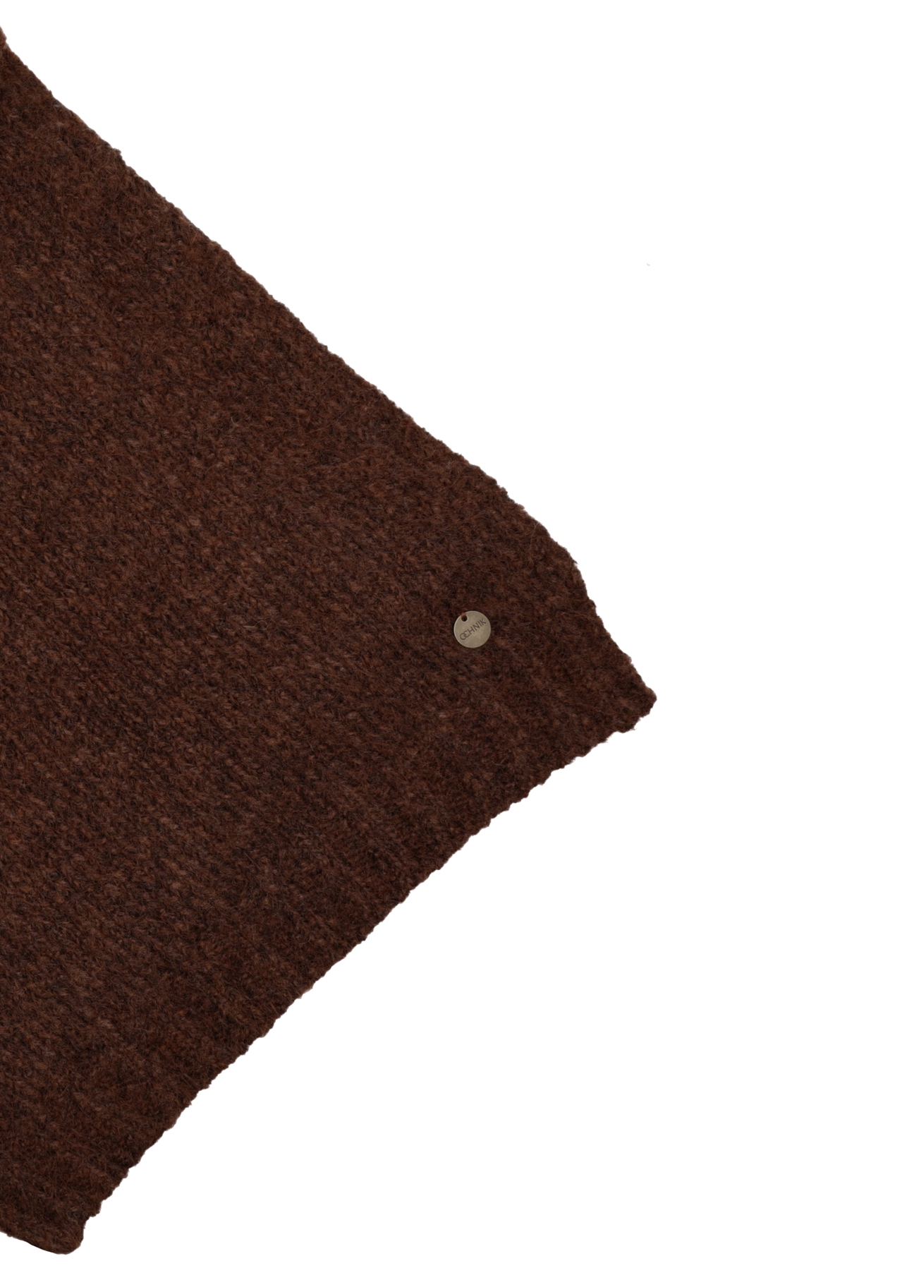 Brown women's scarf with wool SZADT-0227-1I(Z26), close-up of the product detail on a white background.