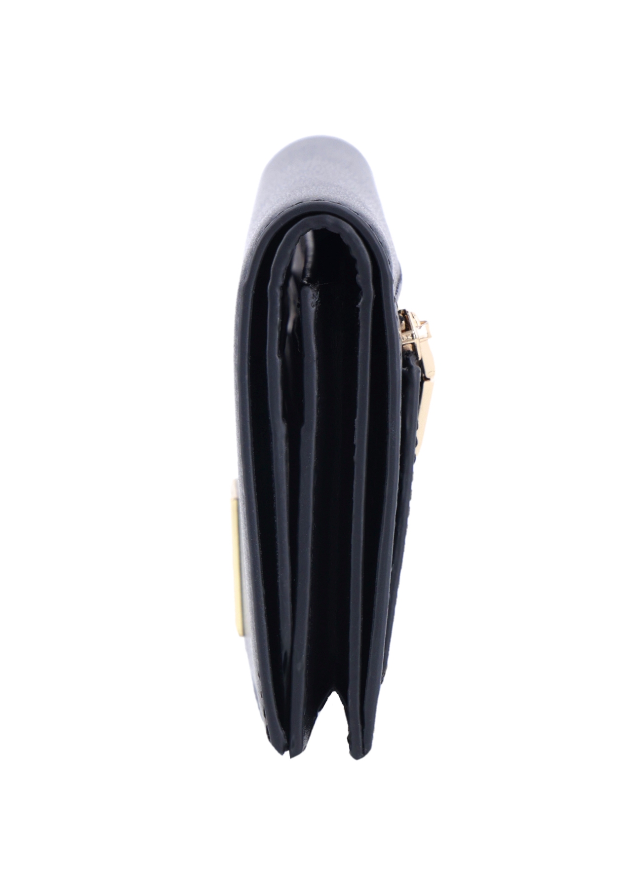 Black large leather women's wallet PORES-1011-99(Z26) - diagonal side view, on white background.