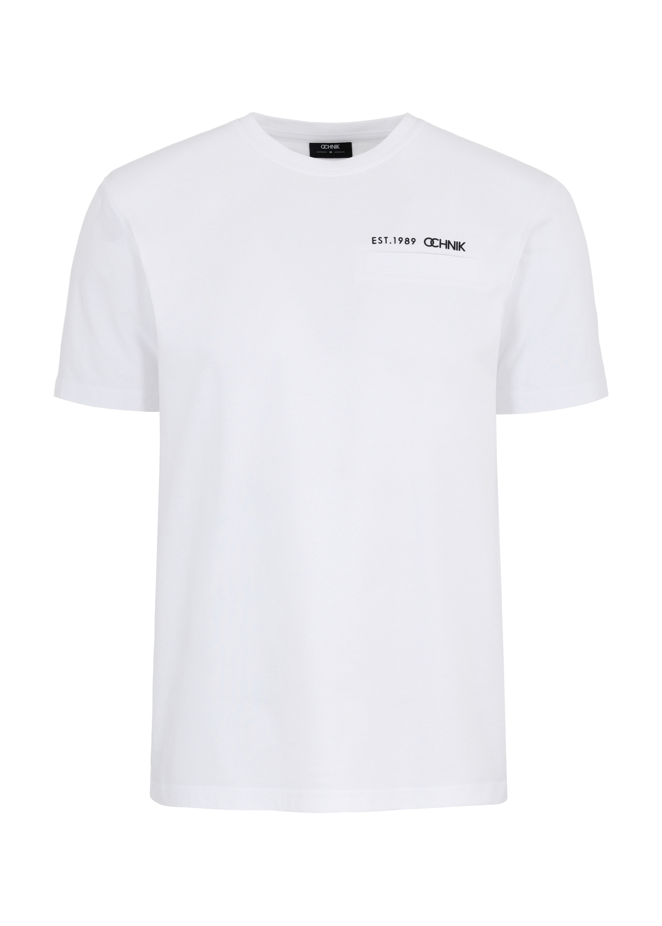 White basic T-shirt for men with OCHNIK brand logo TSHMT-0102-11(W24)-02