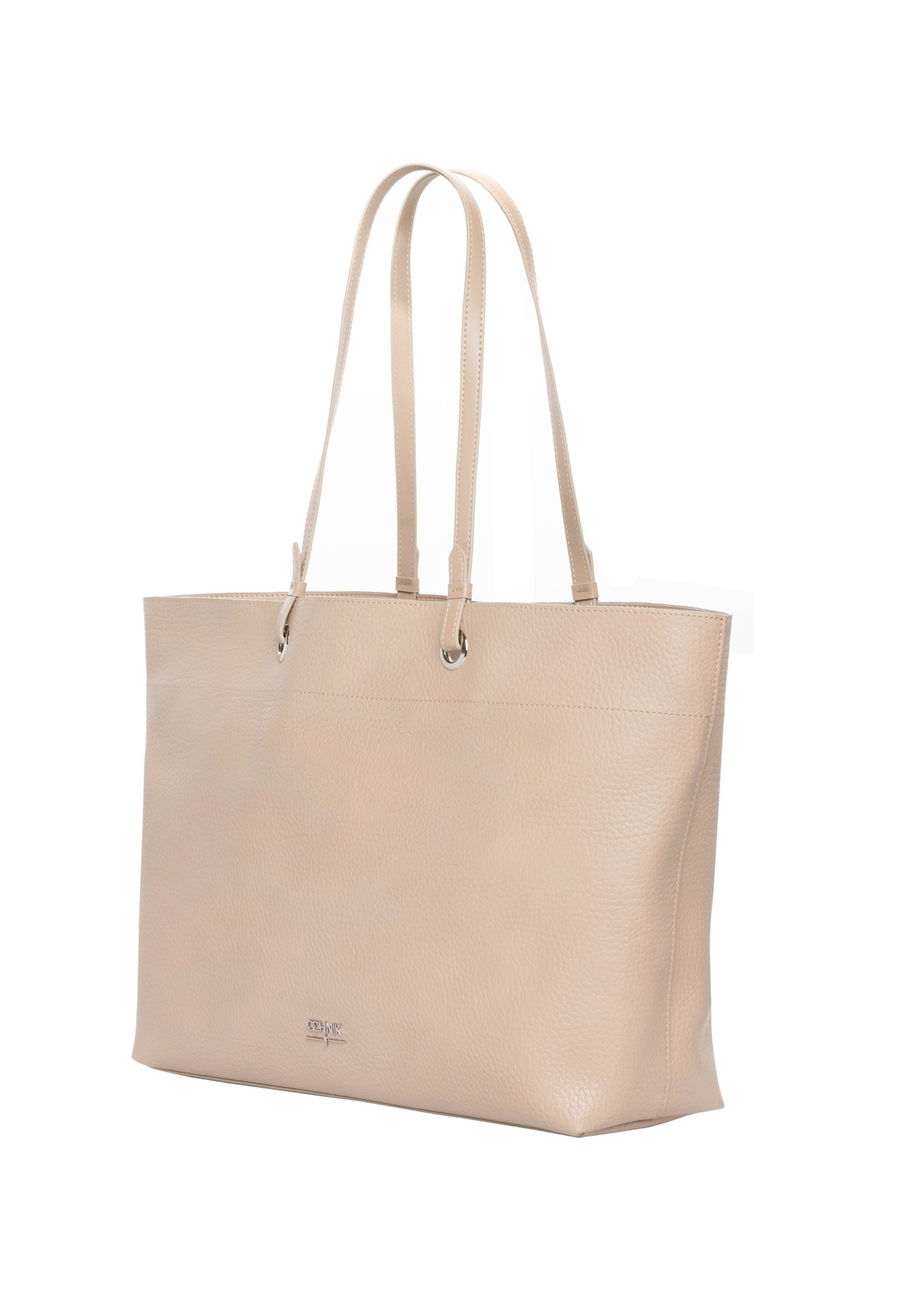 Beige pebbled shopper bag TOREC-1252-1B(Z26), diagonal product view on a light background.