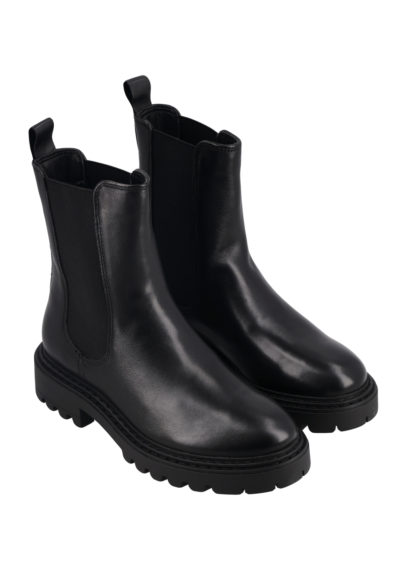 Women's black leather Chelsea boots BUTYD-1287-99(Z26), diagonal product view on a white background.