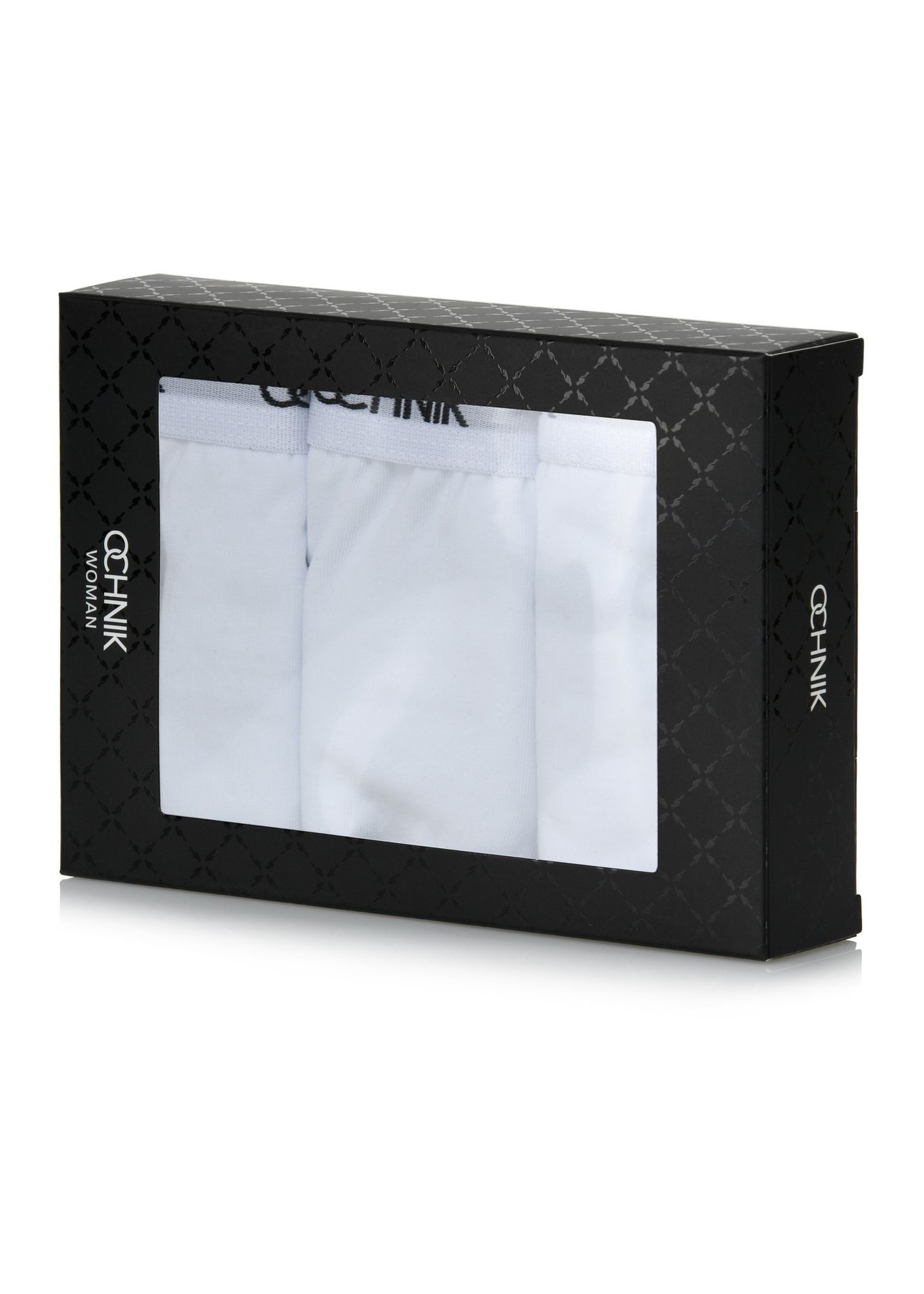 Three-pack of white women's briefs ZESDS-0002-0A(W26) - diagonal view of the product, on a white background.