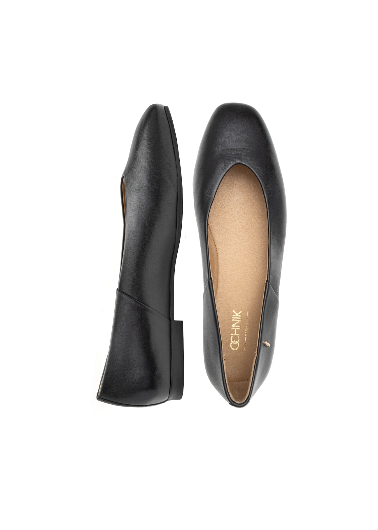 Women's black leather ballet flats BUTYD-1250-99(W26), product view from above on white background.