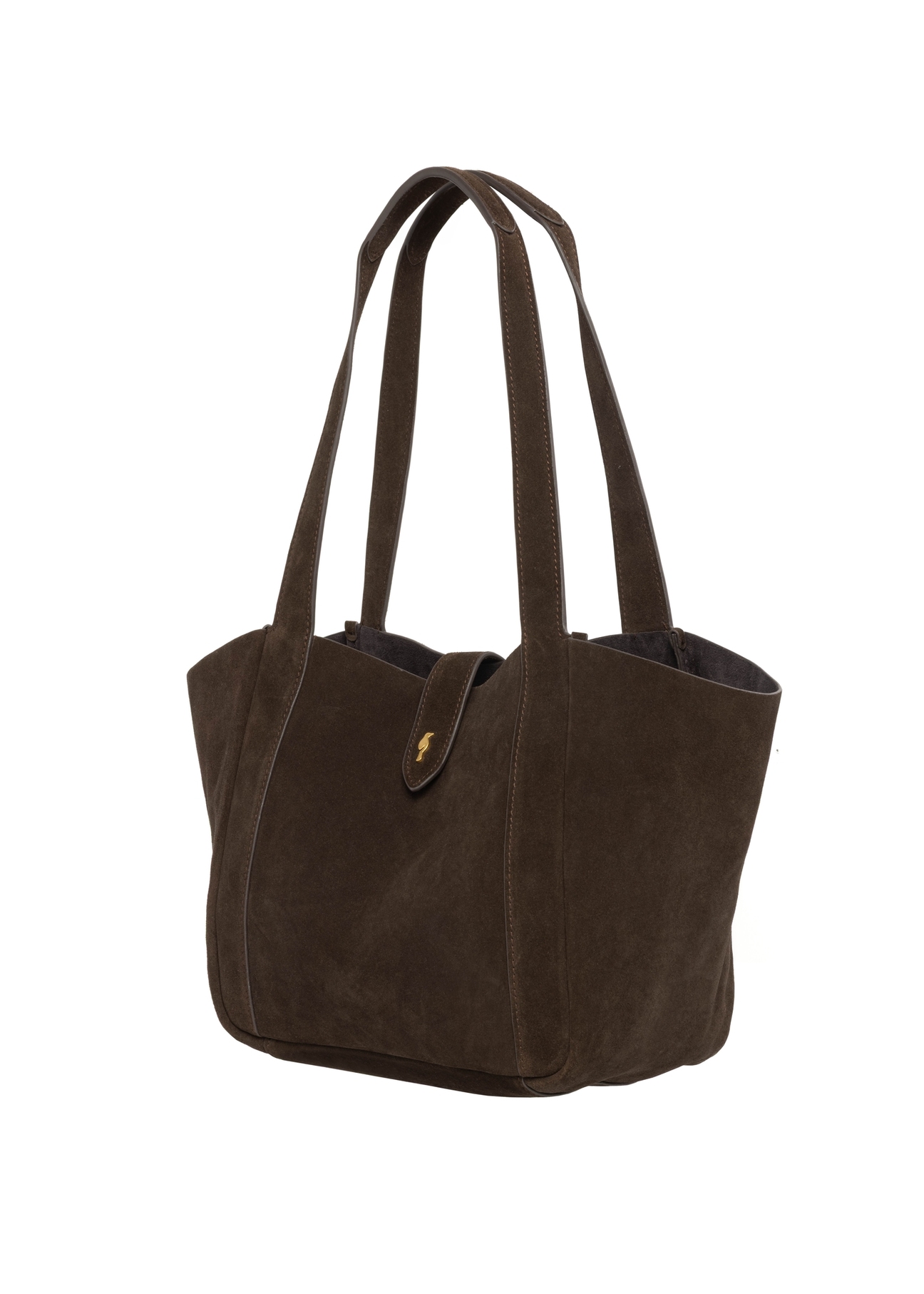 Women's brown suede shopper bag TORES-1422-1I(Z26), diagonal product view on a white background.