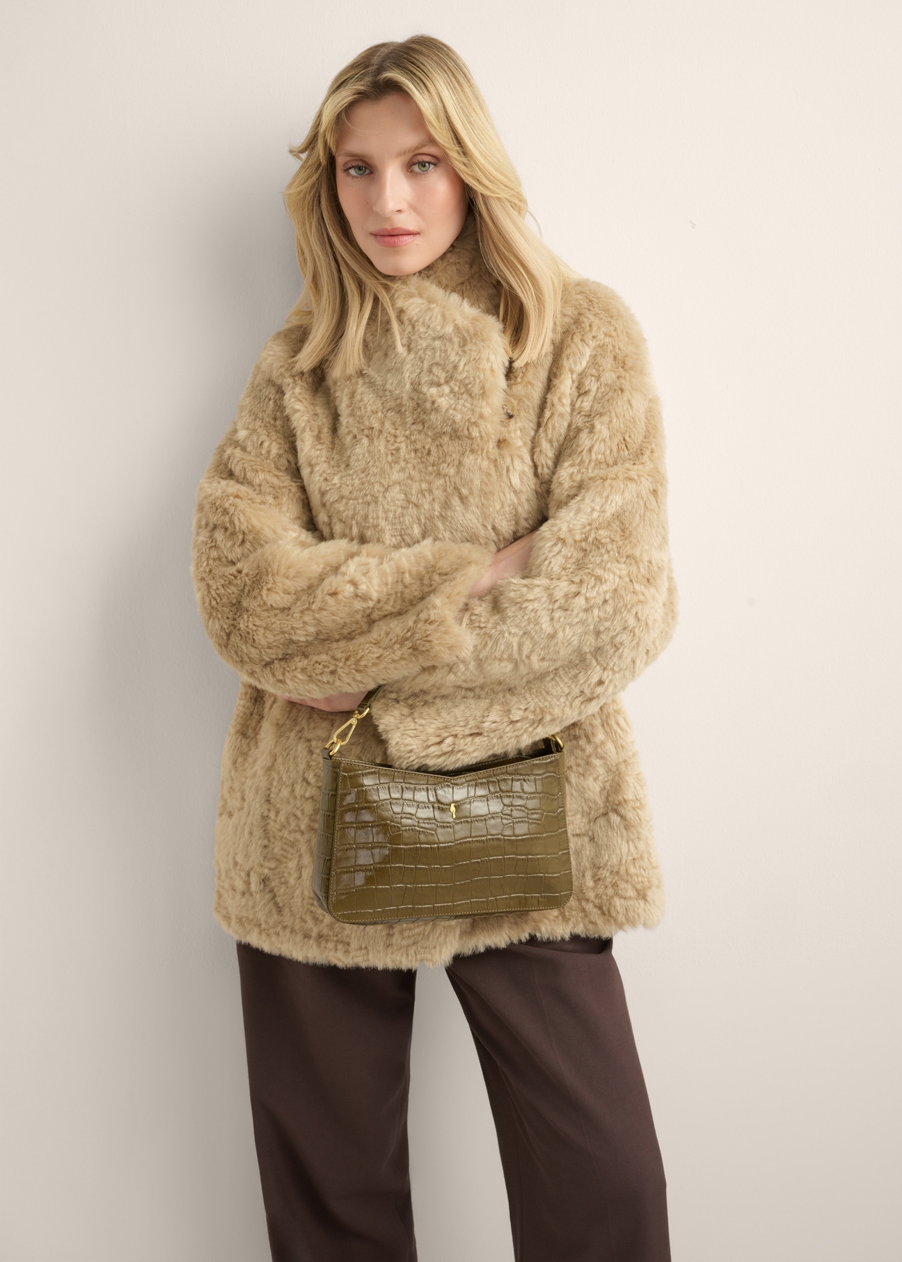 Leather khaki croco handbag TORES-1326-8D(Z26)