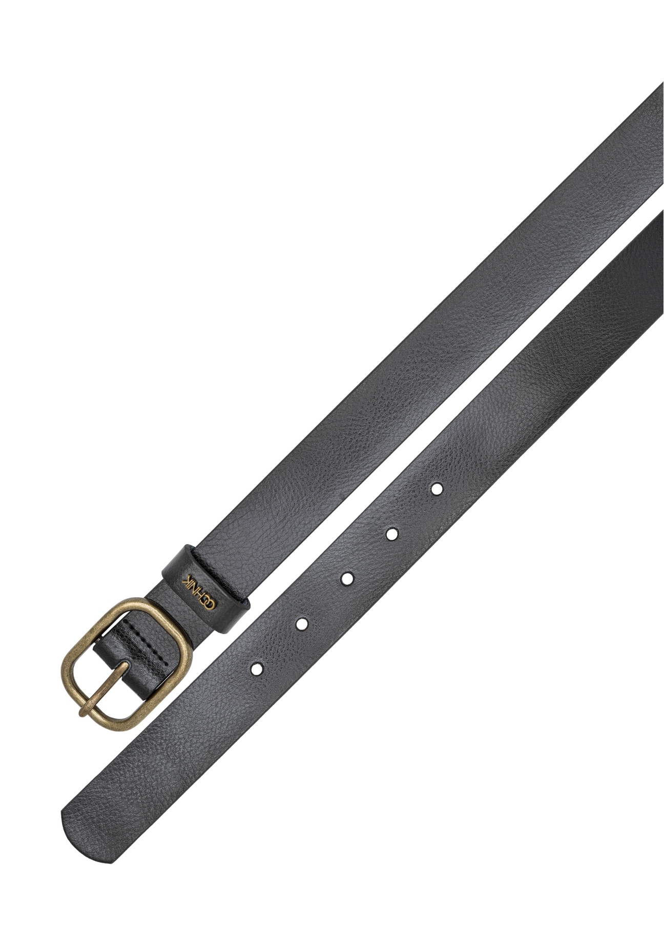 Women's black leather belt PASDS-0335-99(W26), top view of the product on a white background.