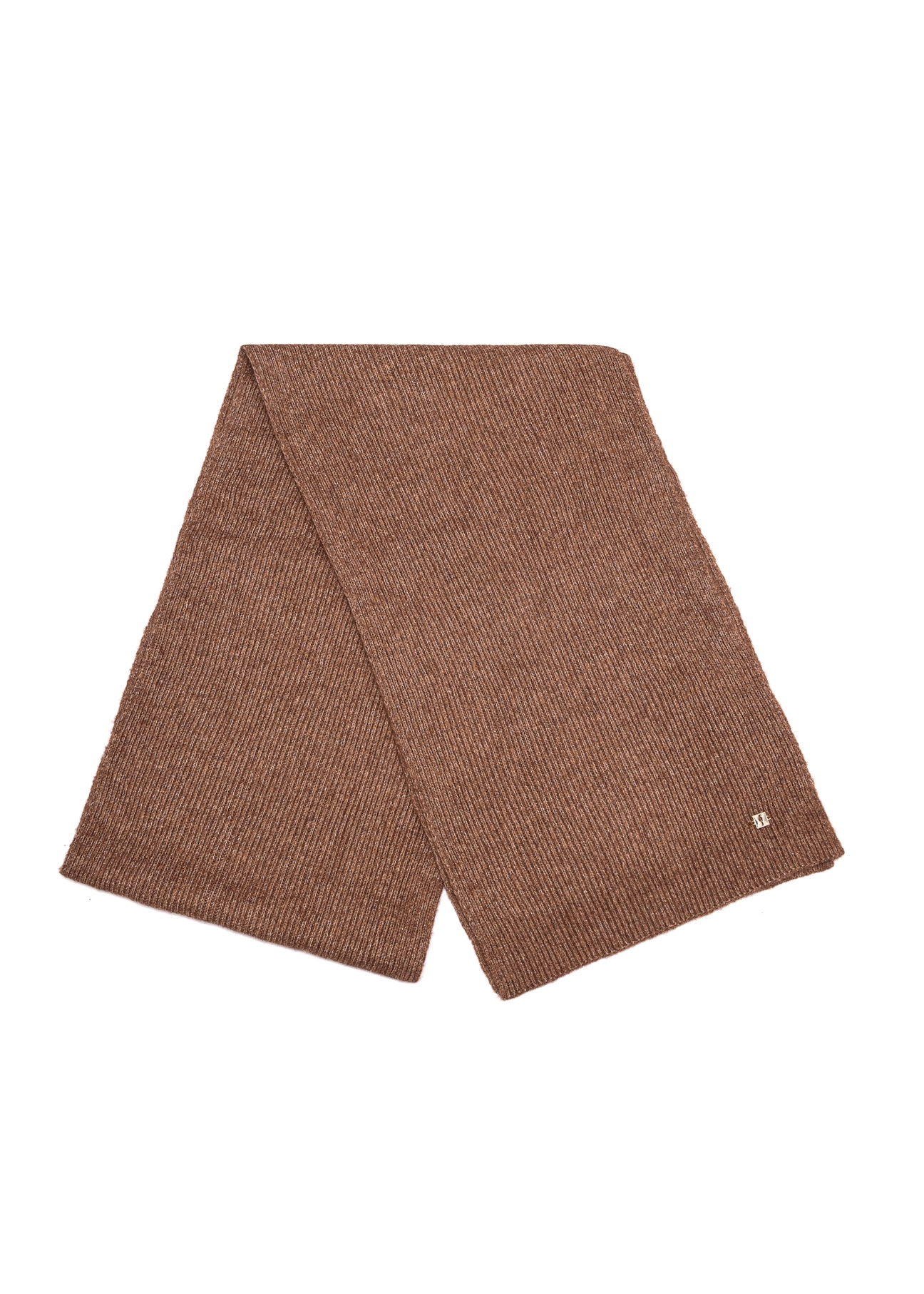 Brown women's scarf with a wool blend SZADT-0202-89(Z25), view of the folded product on a white background.