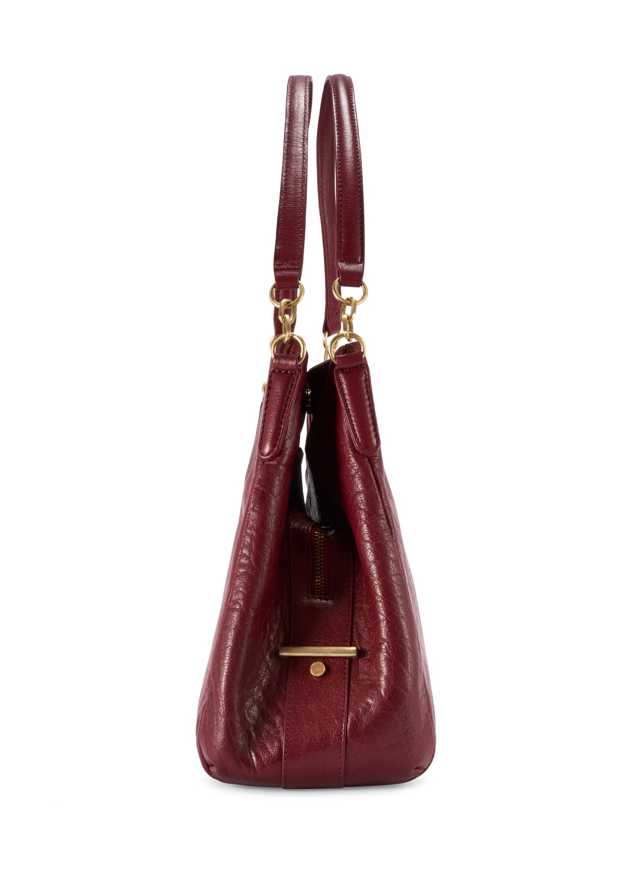 Dark red leather women's shopper bag TORES-0636D-4C(W26) - side product view, on white background.