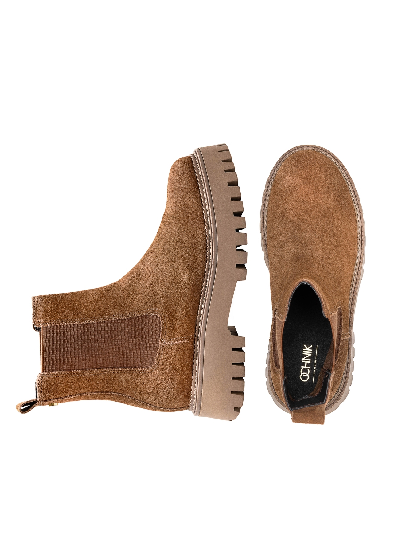 Women's suede Chelsea boots BUTYD-1182-88(Z25), product view from the top and side on a white background.