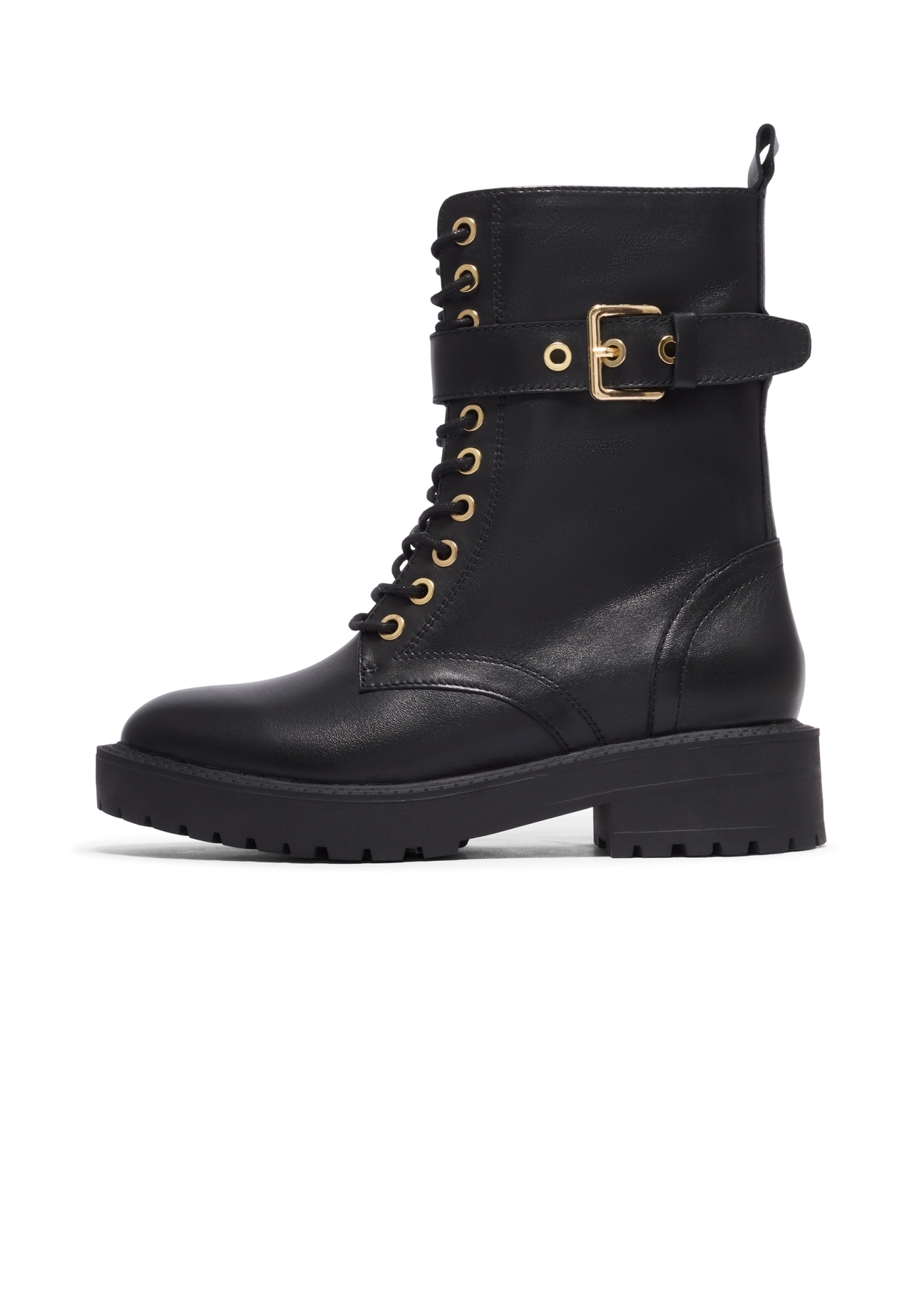 Black leather women's ankle boots BUTYD-1311-99(Z26), side view of the product on a white background.