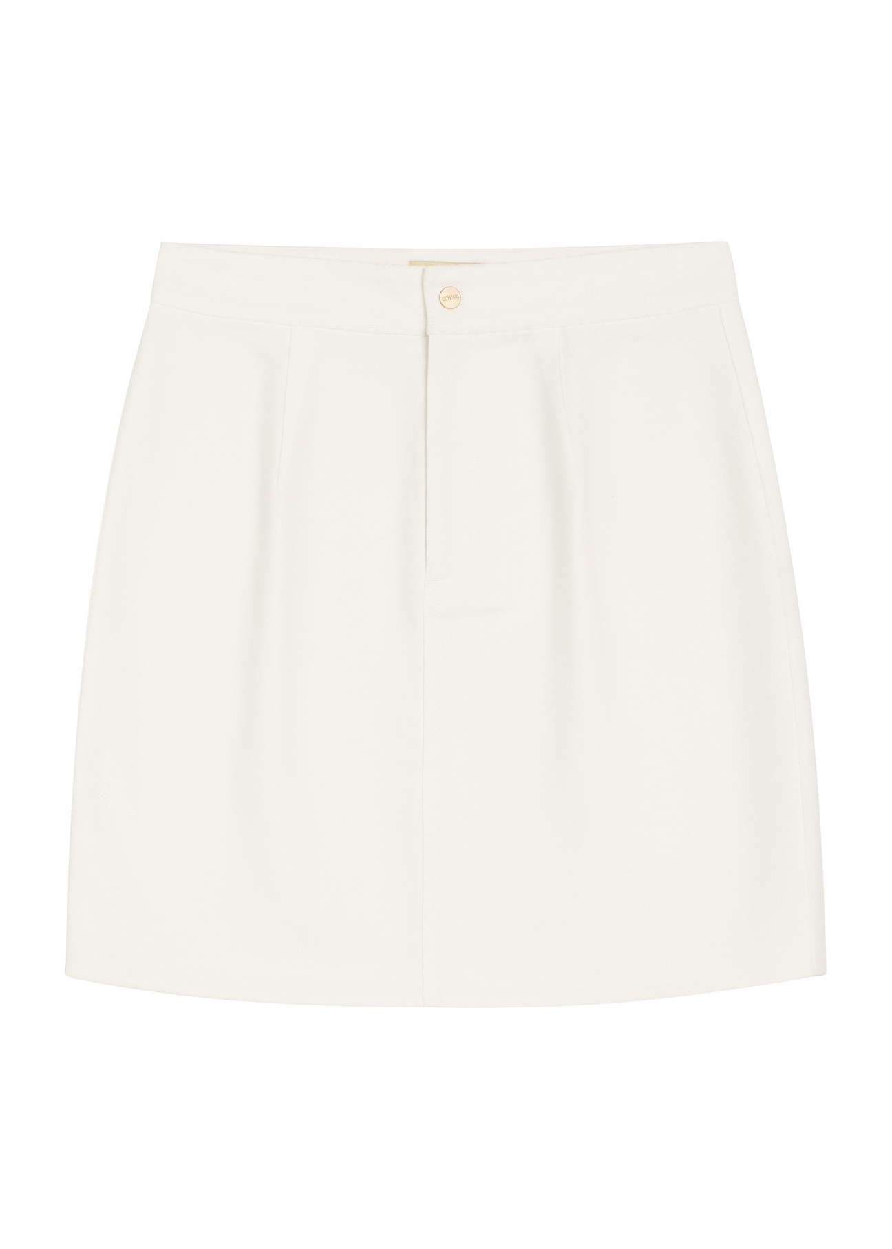 Cream denim mini skirt SPCDT-0126-0B(W26) - front product view, on white background.