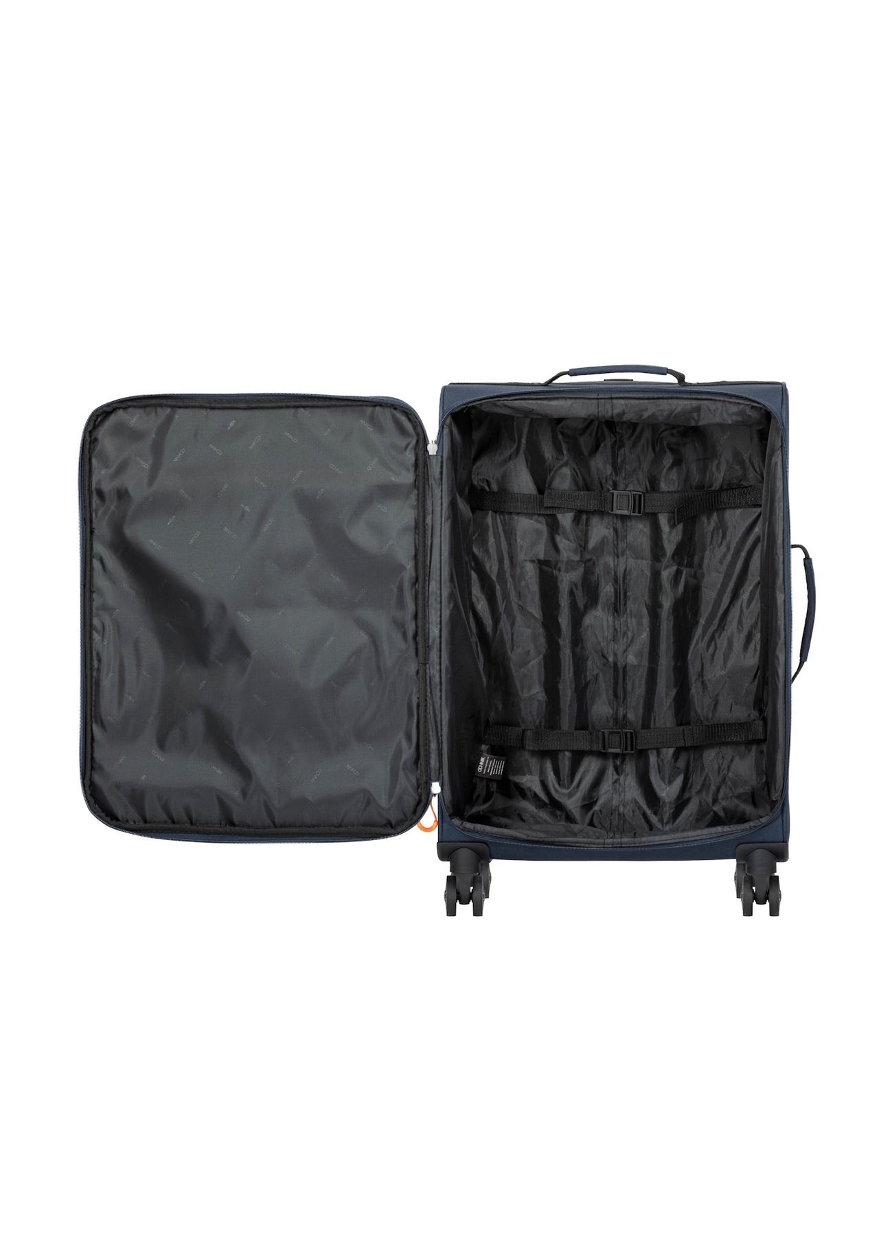Medium suitcase on wheels WALNY-0045-7D-24(W26) - view of the open product, on a white background.