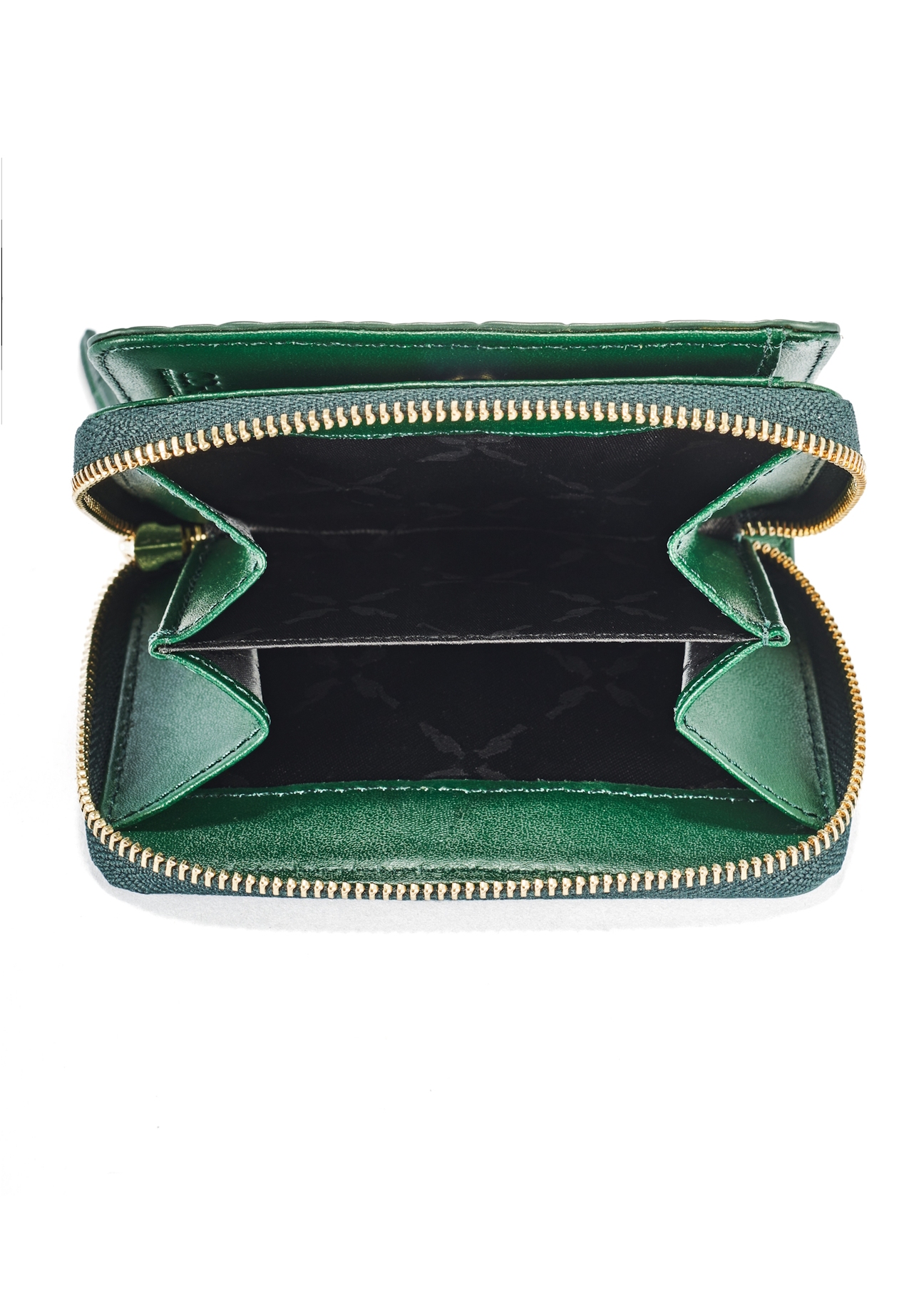 Green croco women's leather wallet TOREC-0952-51(W25) - top view of the open product on a white background.