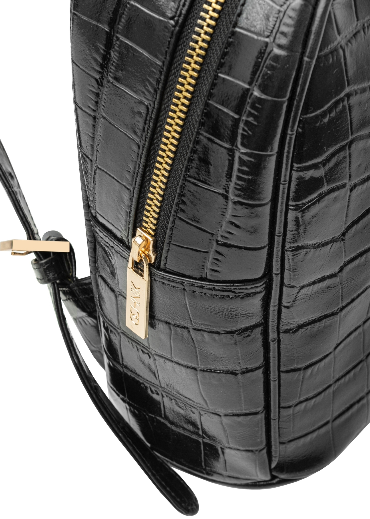 Black leather croco women's backpack TORES-1236-9G(W26), close-up of product detail, view on white background.
