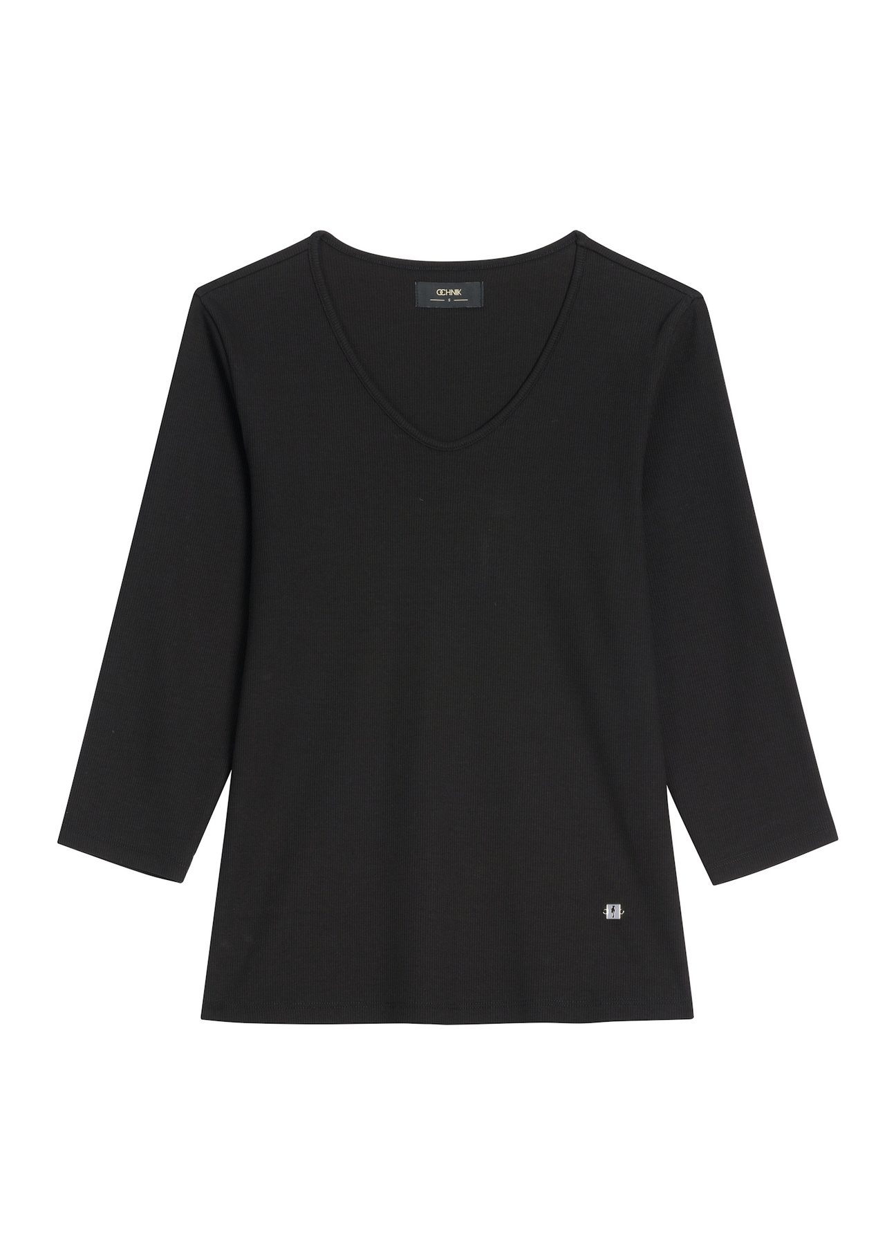 Black women's V-neck blouse LSLDT-0036-99(W26), front product view on white background.