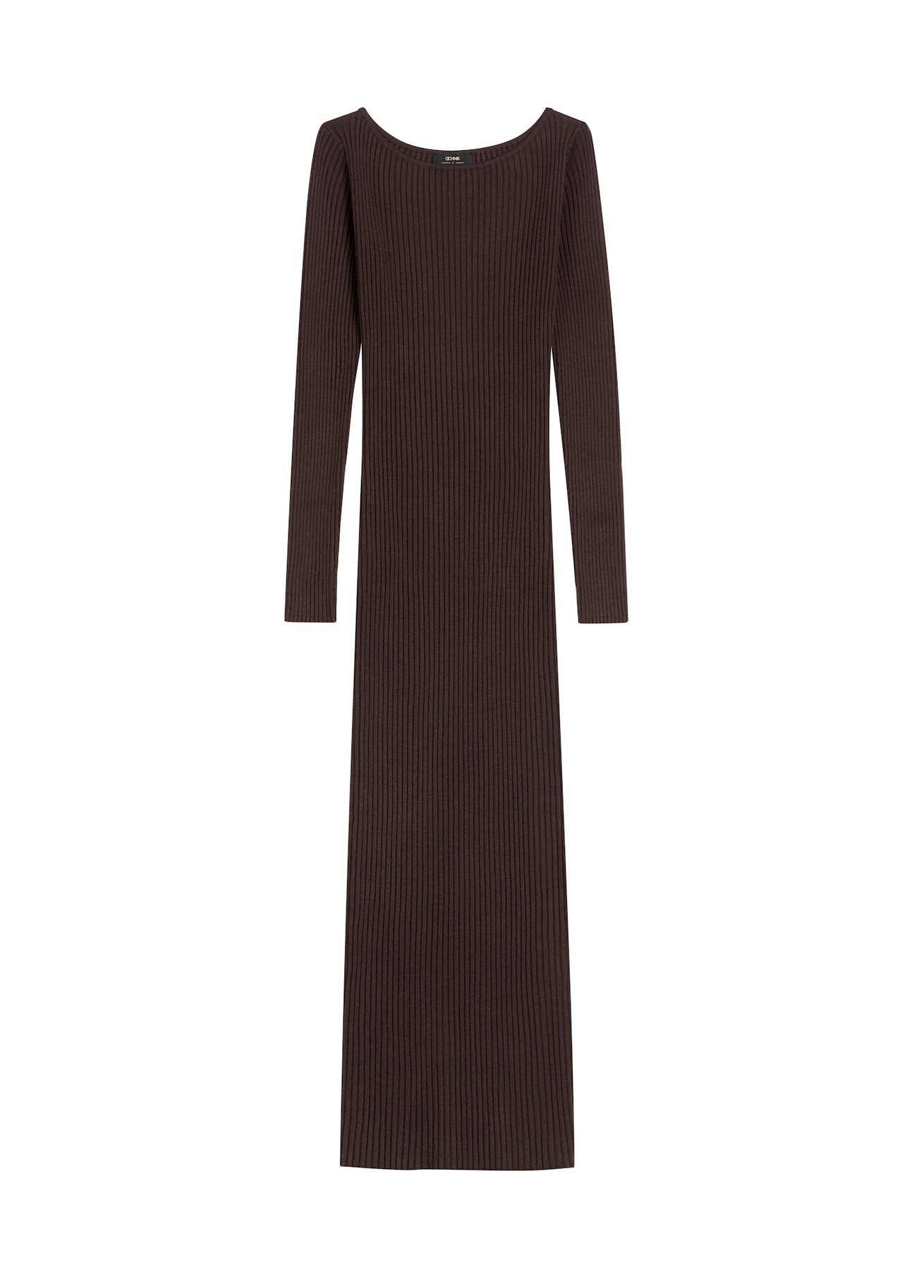 Brown ribbed midi dress SUKDT-0241-1I(Z26), front product view on white background.