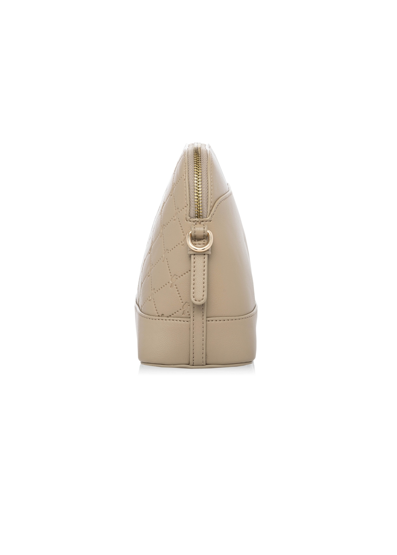 Beige women's handbag with monogram TOREC-1180-1P(W26), side view of the product on a white background.