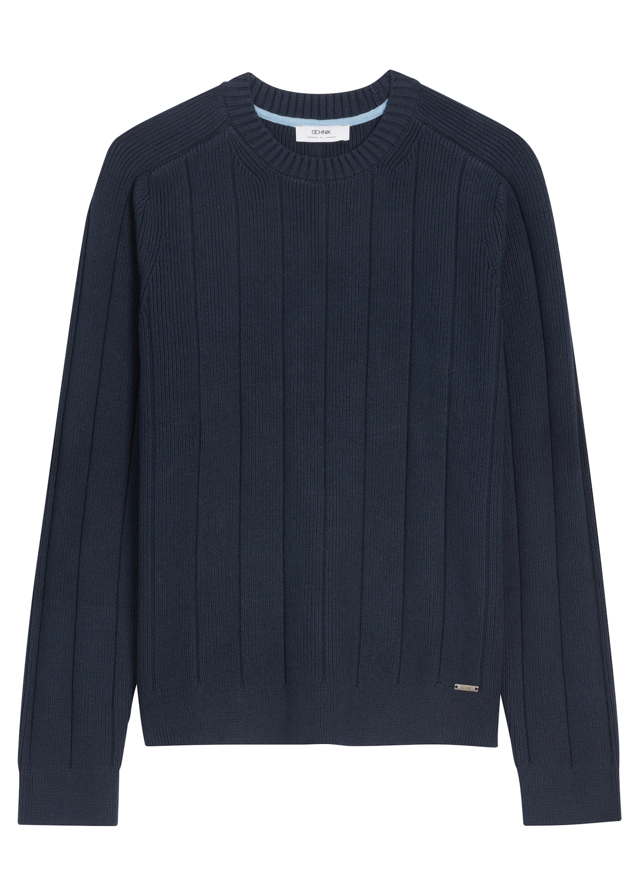Dark navy blue cotton men's sweater SWEMT-0196-7E(Z26), product view from the front on a white background.