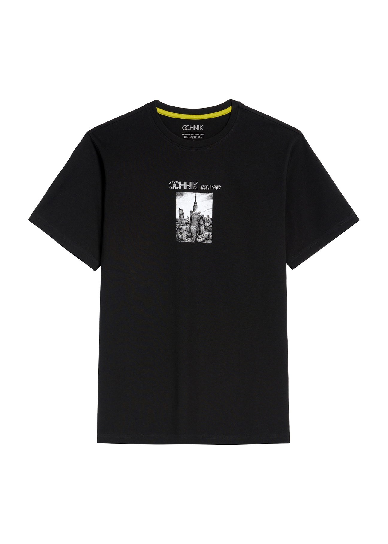 Black men's T-shirt with print TSHMT-0132-99(Z25), front product view on white background.