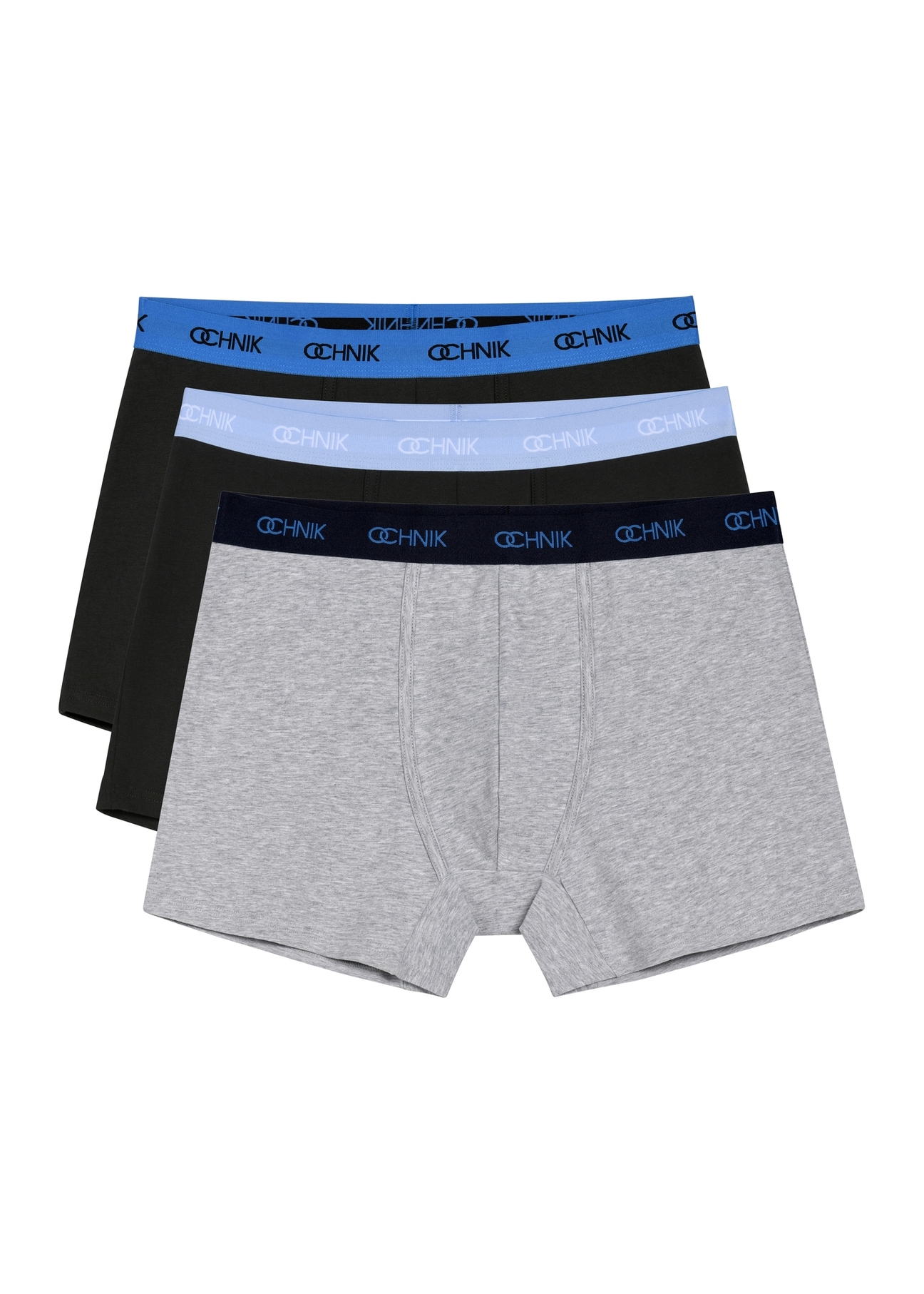 Three-pack of colorful men's boxer shorts ZESMB-0011-00(W26), front view of the product in the set on a white background.