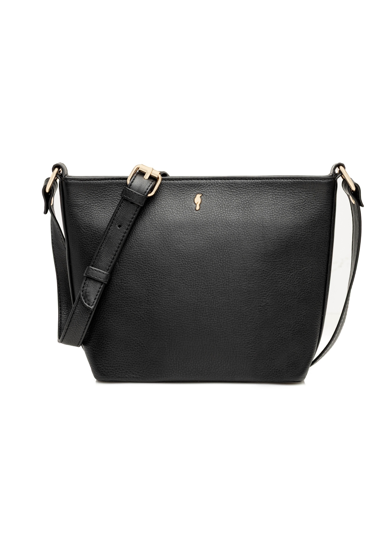 Black leather shoulder bag TORES-1280-99(W26), front product view on white background.