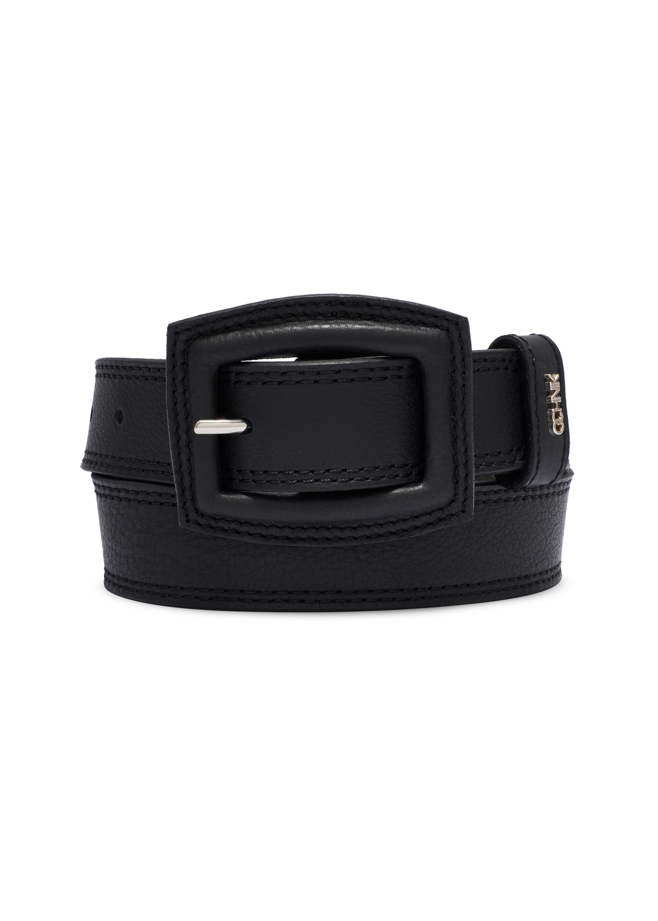 Black leather women's belt PASDS-0272-99(W26), front product view on white background.