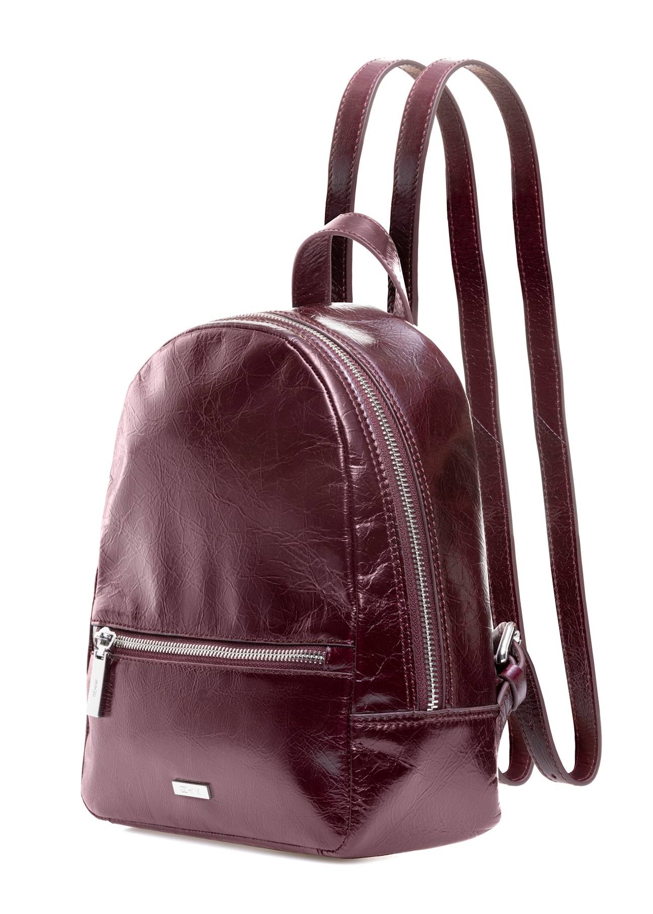 Burgundy leather women's backpack TORES-1173-49(Z25), diagonal product view on white background.