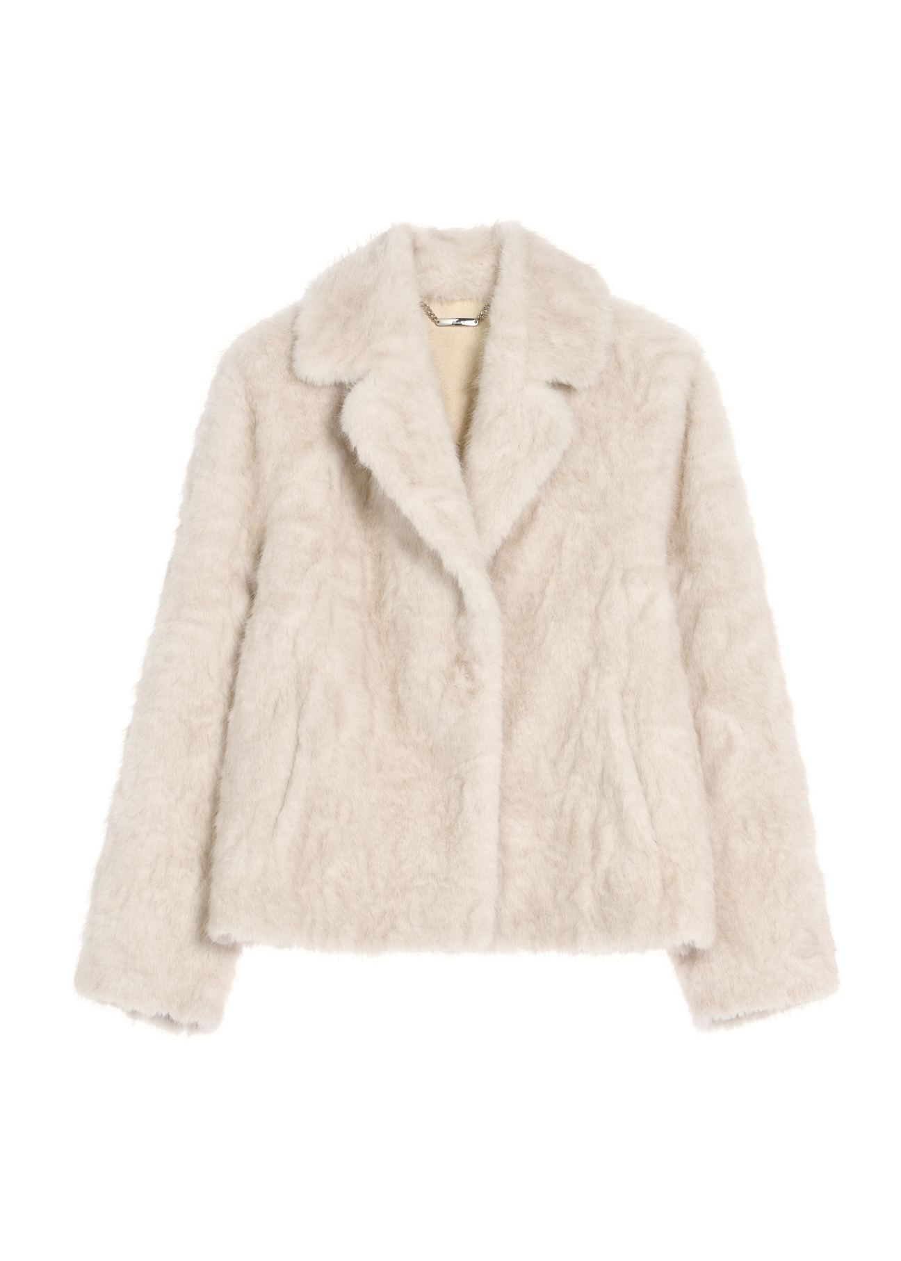 Beige short women's fur coat FUTDP-0058-1A(Z26), front product view on white background.
