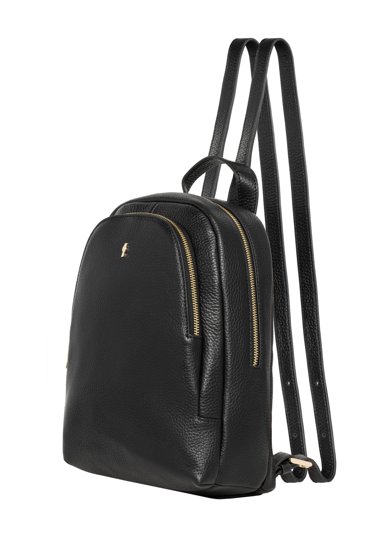 Black leather women's backpack TORES-1355-9I(Z26), diagonal product view on white background.
