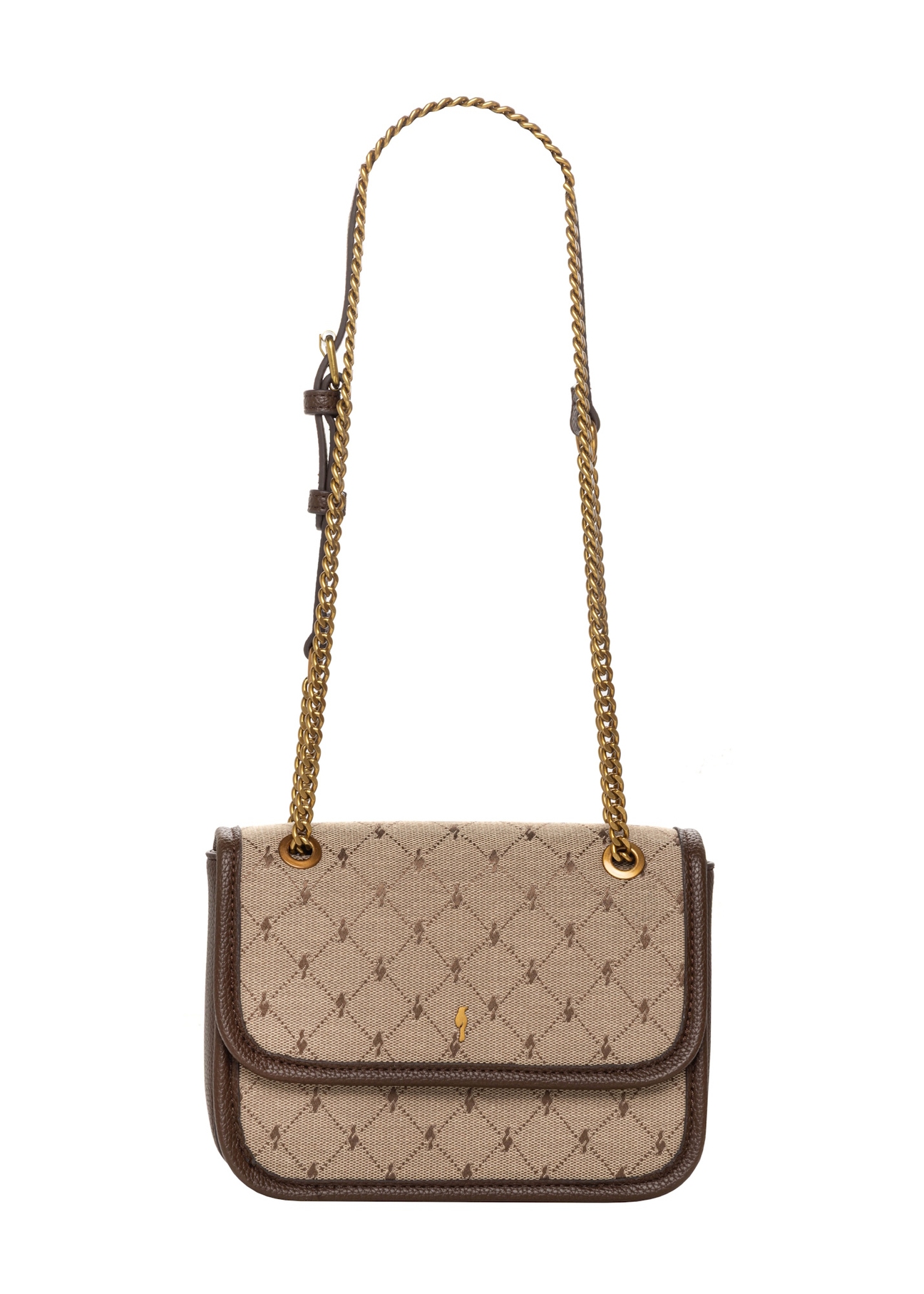 Beige women's handbag with monogram TOREN-0360-1B(Z26), front product view on white background.