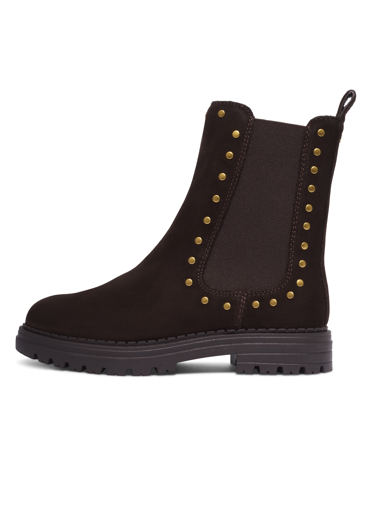 Dark brown suede women's Chelsea boots BUTYD-1277-1I(Z26), side view of the product on a white background.