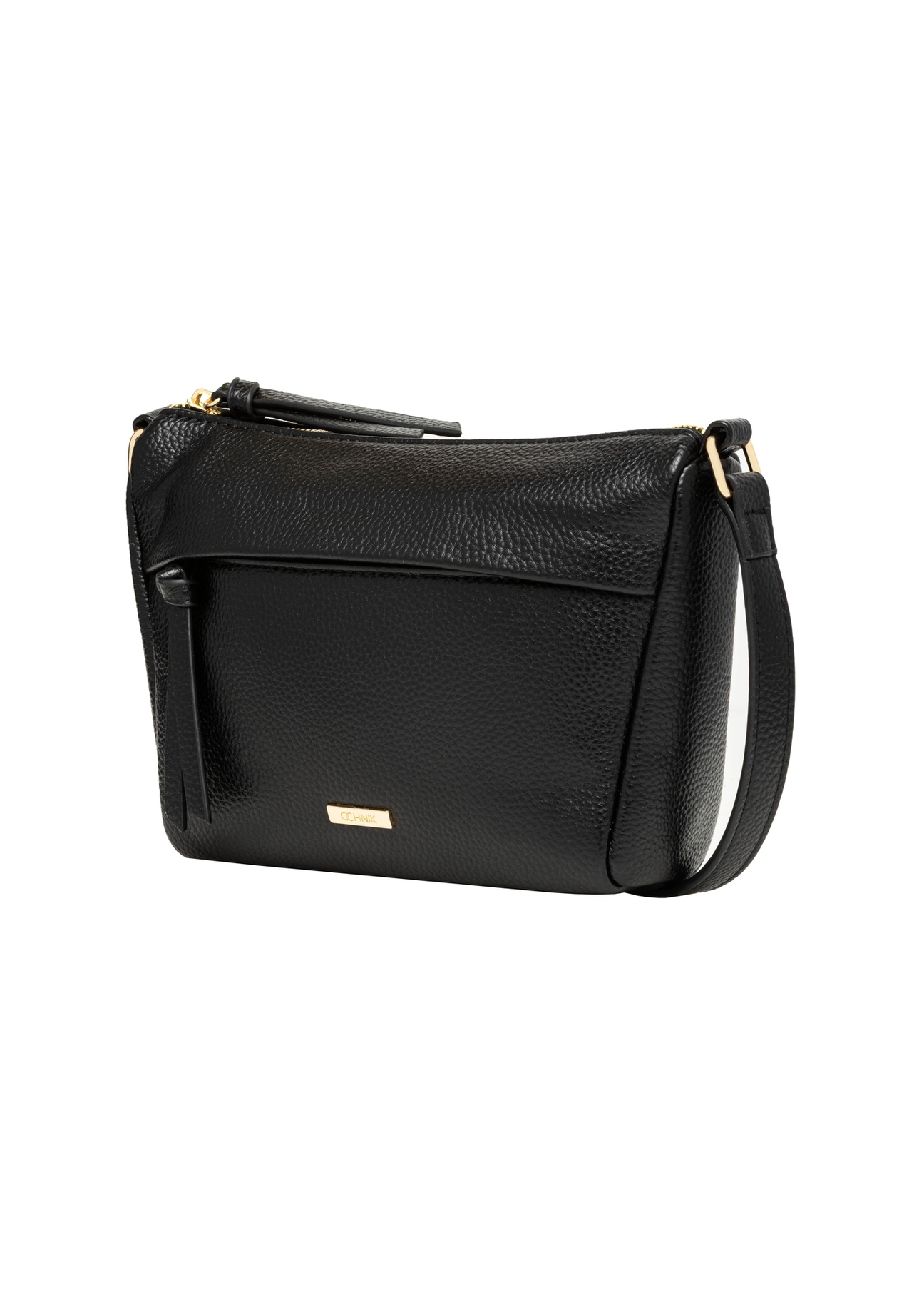 Small black women's handbag made of imitation leather TOREC-1367-9I(Z26), diagonal product view on a white background.