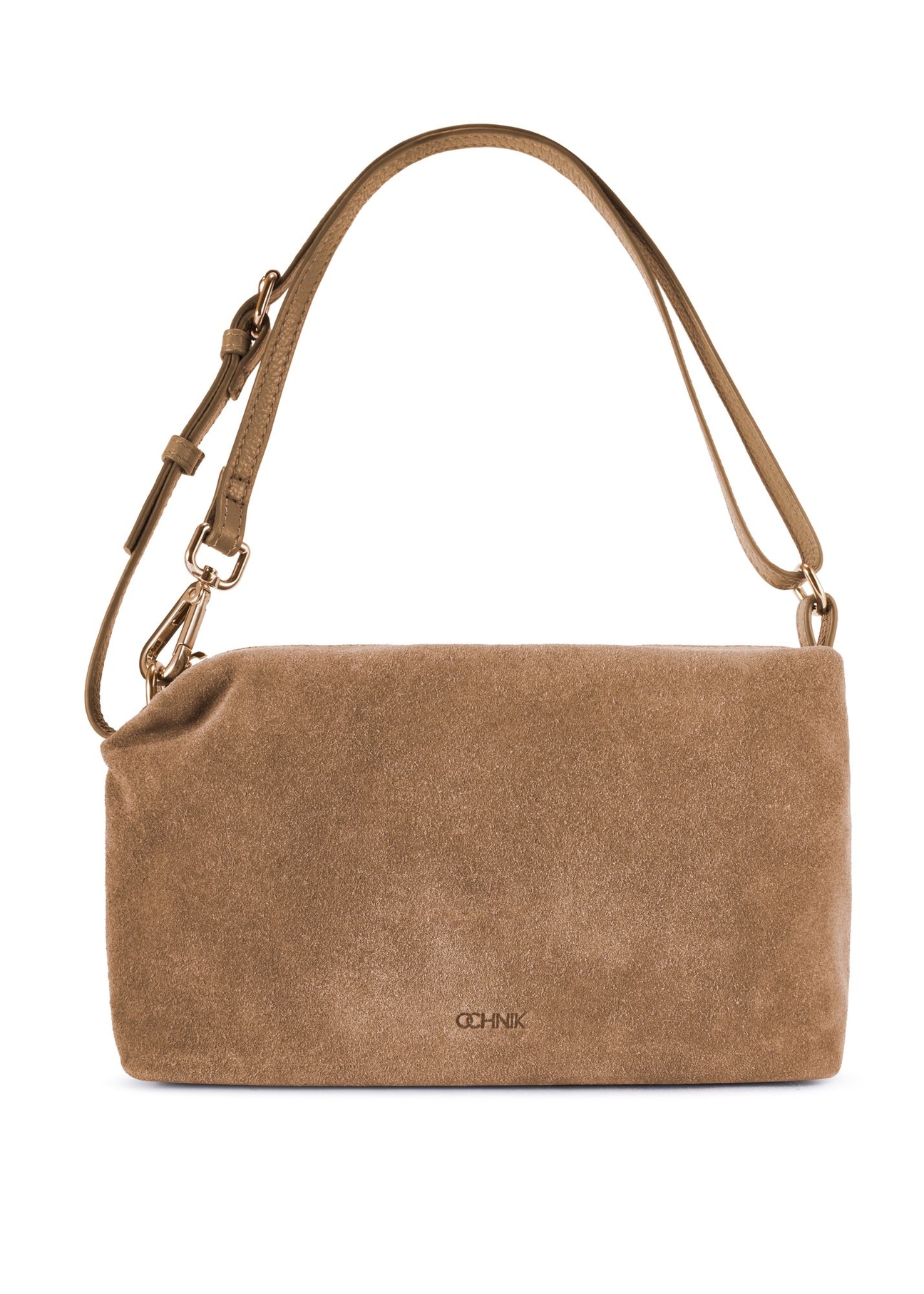 Beige suede women's handbag TORES-1249-1B(W26) - front product view, on white background.