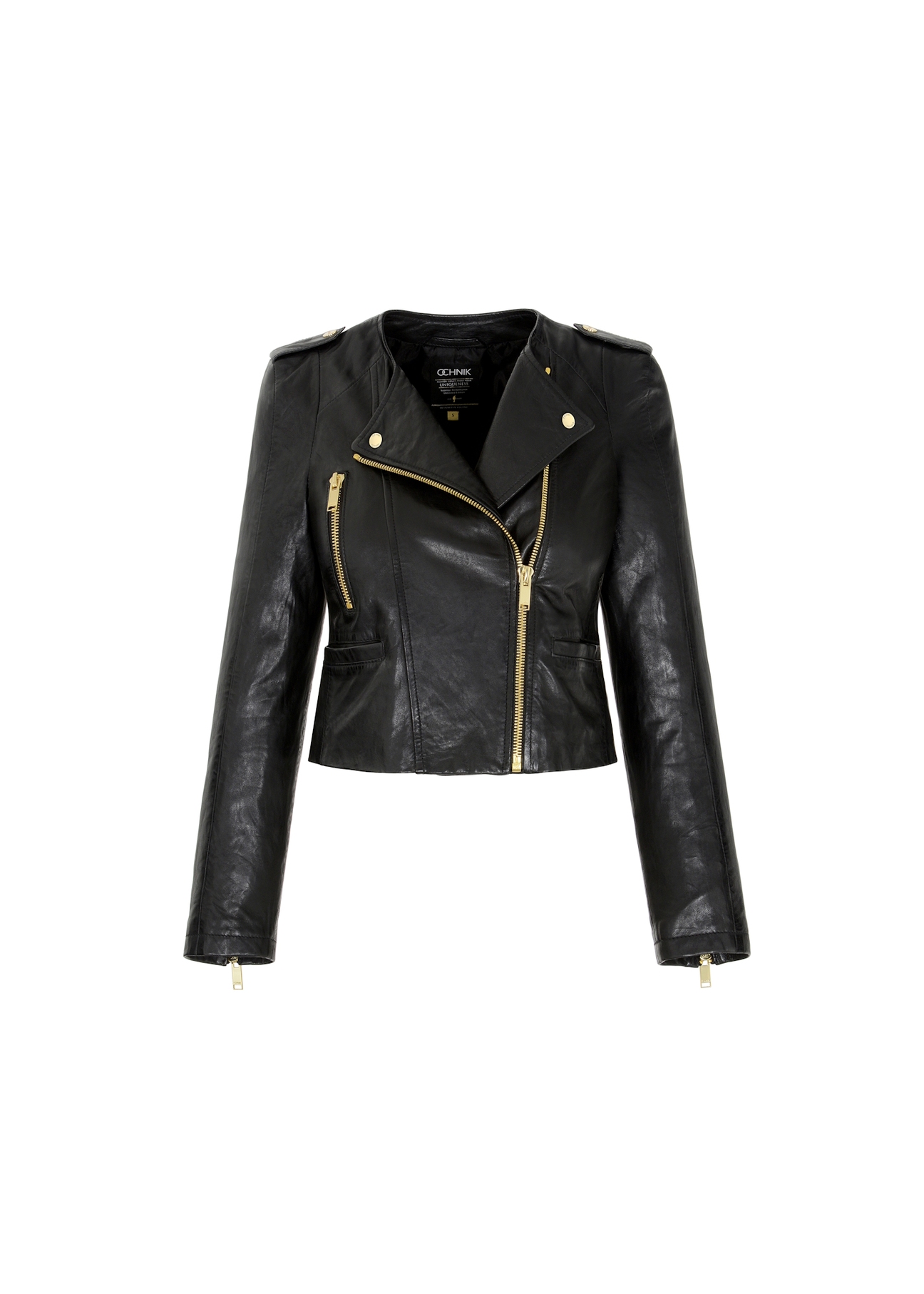 Black women's leather biker jacket KURDS-0323A-1116(KS)