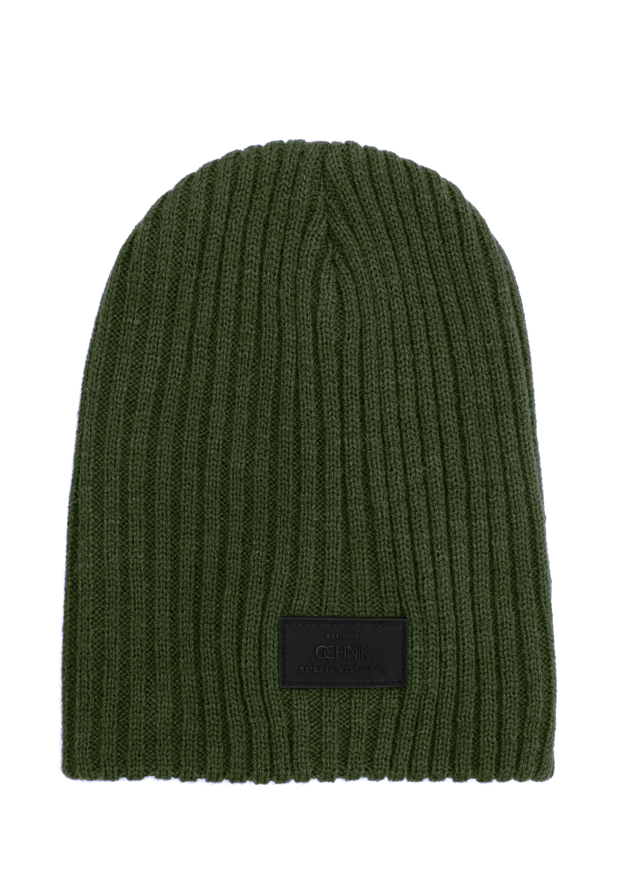 Men's green winter hat CZAMT-0011-54(Z25), front product view on white background.