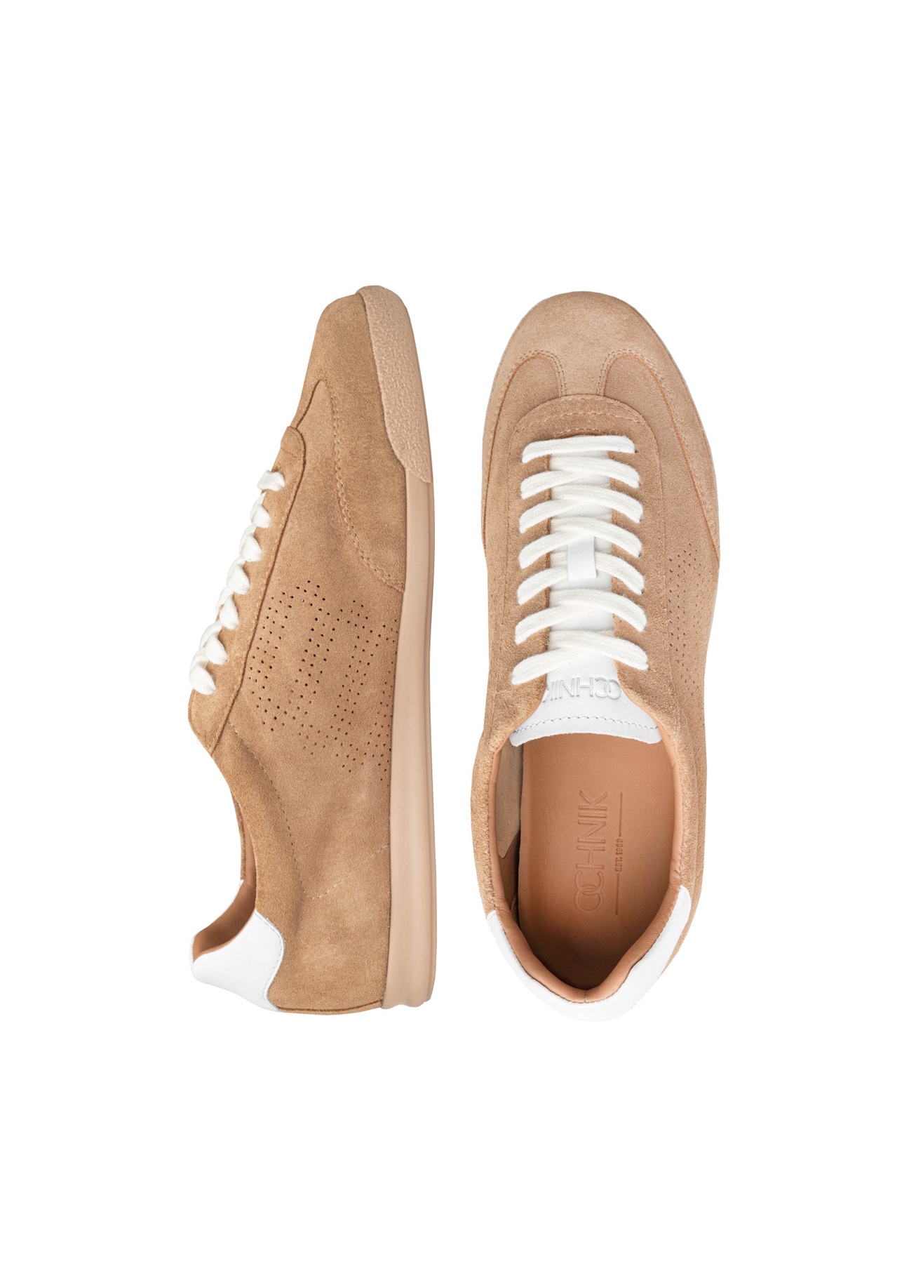 Beige leather sports shoes BUTYM-0534-1B(W26), top view of the product on a white background.
