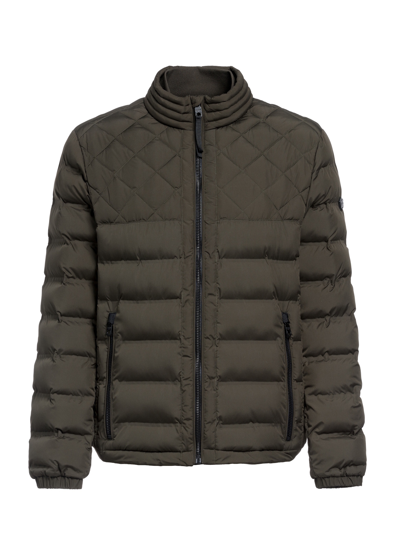 Men's olive quilted jacket KURMT-0401-57(Z25) - front product view on white background.