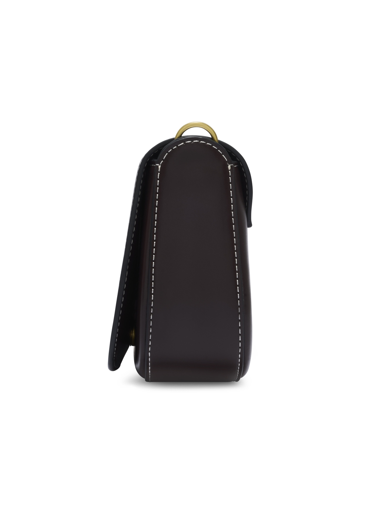 Brown women's handbag with stitching TOREC-1380-1H(Z26), side view of the product on a white background.