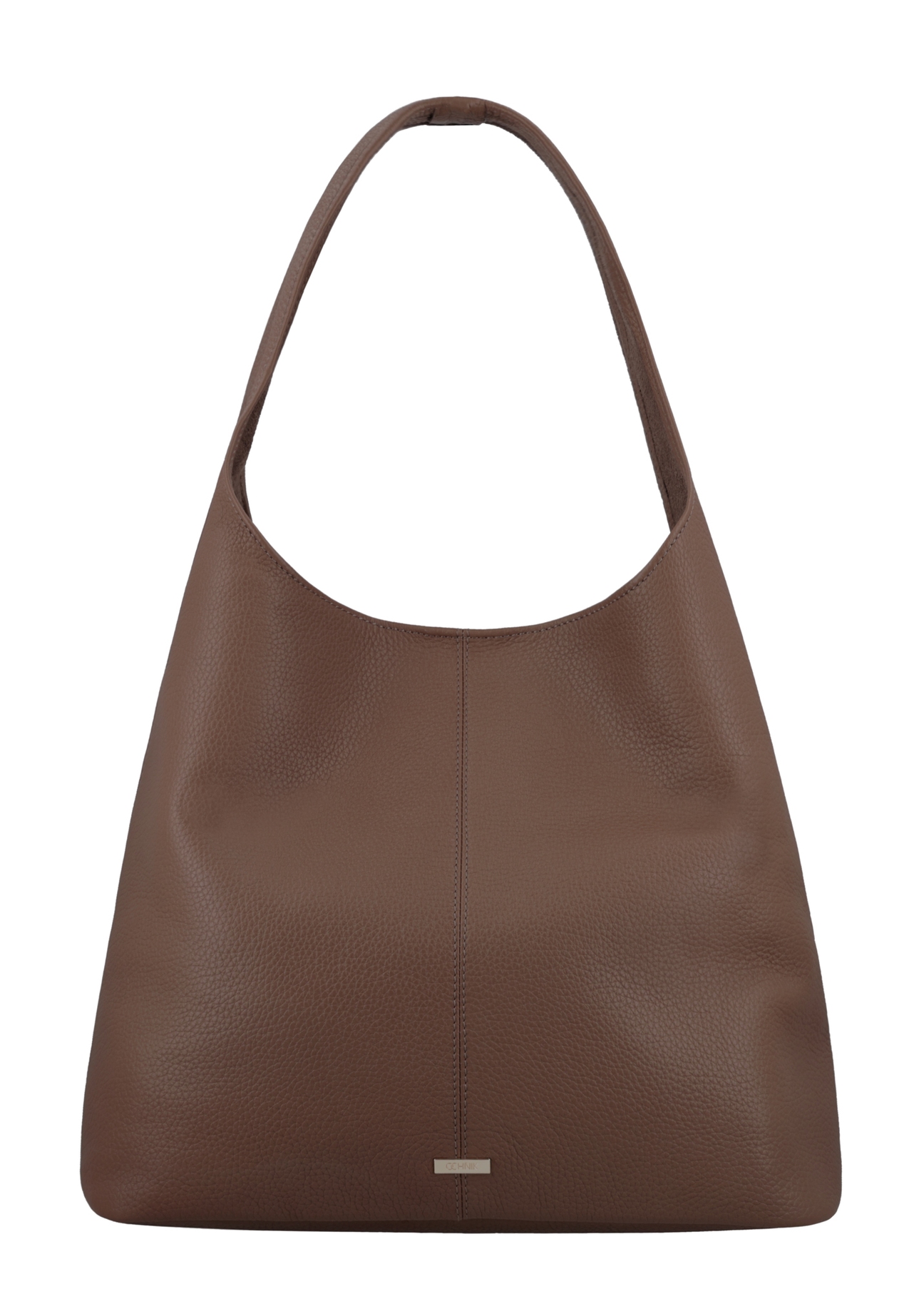 Brown leather shopper bag TORES-1372-1K(Z26) – front view of the product on a white background.