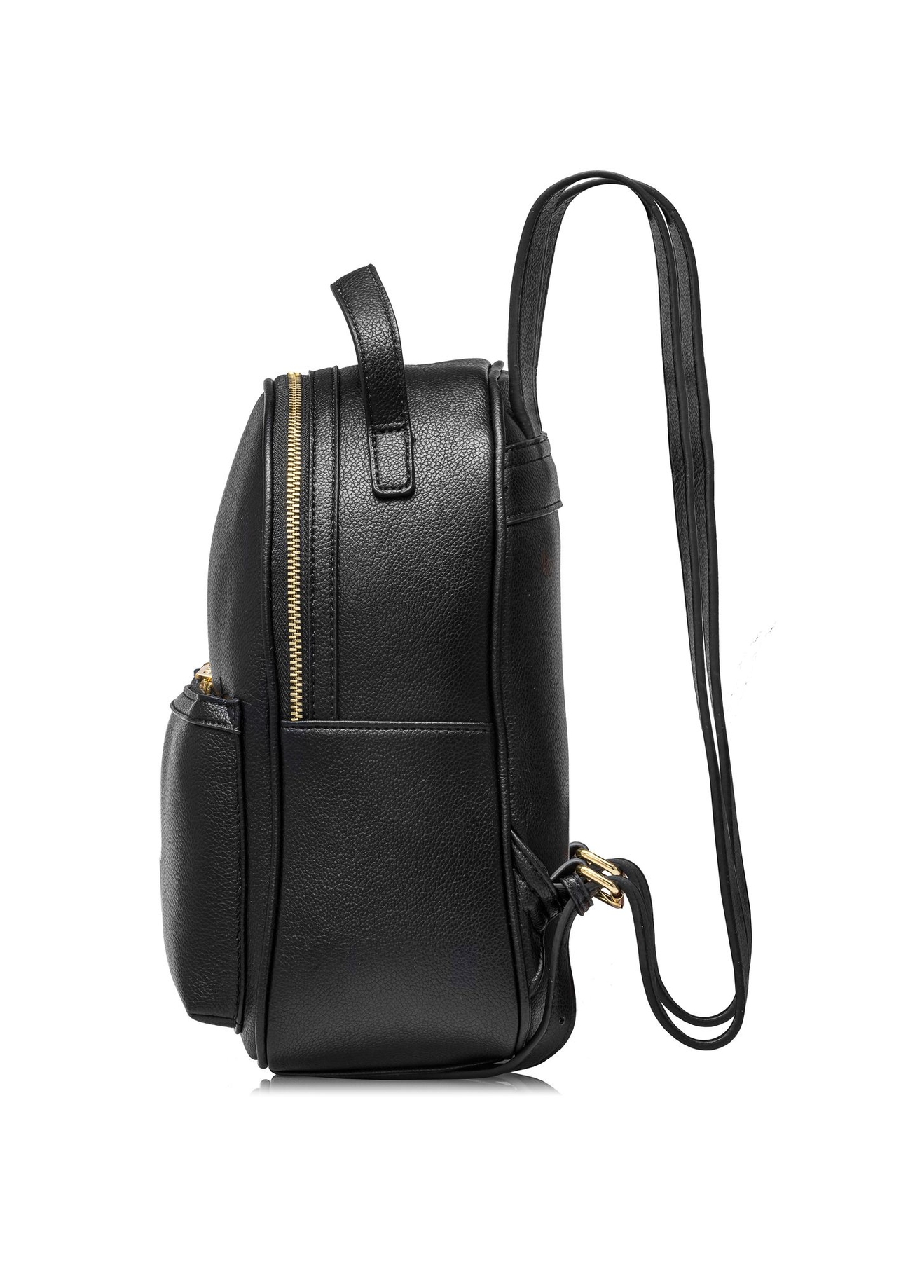 Black women's imitation leather backpack TOREC-0920-99(W26) - side product view, on white background.