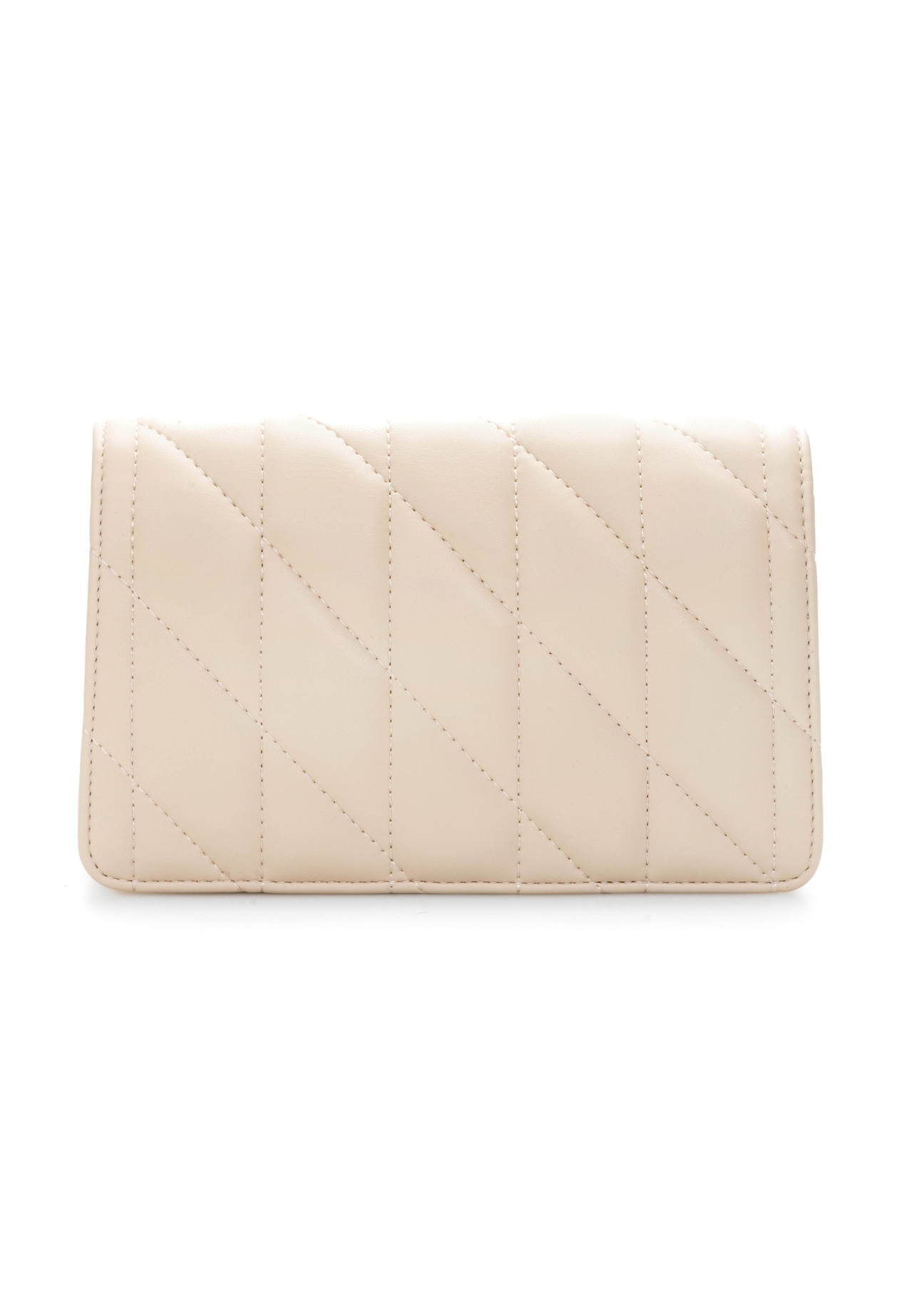 Small quilted women's handbag in cream color TOREC-1150-0B(W26), product view from the back on a white background.