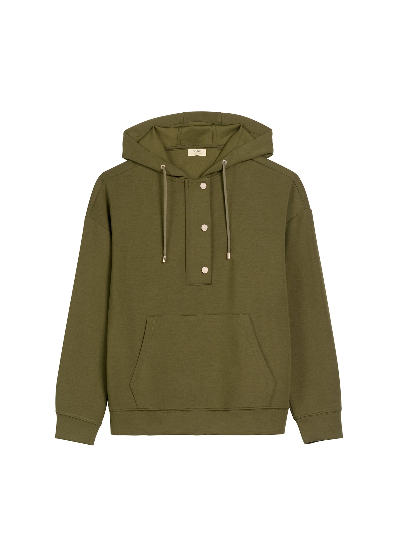 Women's khaki hooded sweatshirt BLZDT-0111A-8D(W26), front product view on white background.