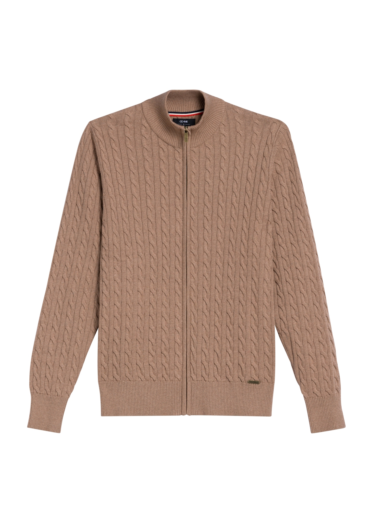 Men's caramel zipper sweater SWEMT-0169-24(Z25) - front product view on white background.
