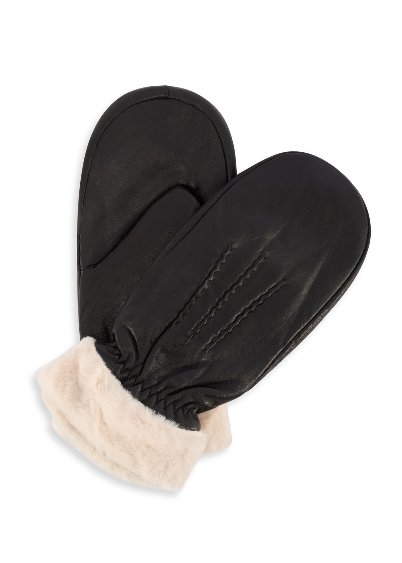 Women's black leather gloves with fur REKDS-0095-99(Z25), product view on white background.