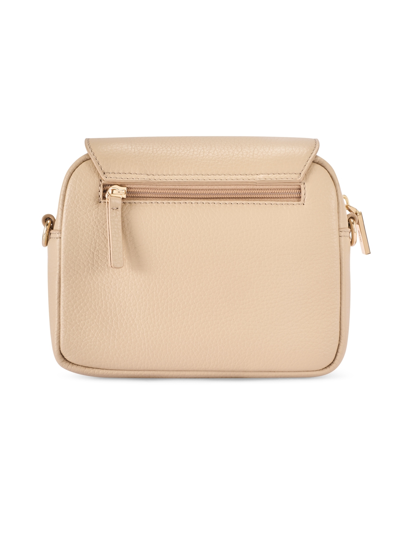 Beige leather women's messenger bag TORES-0958E-1B(W26) - product view from the back, on a white background.